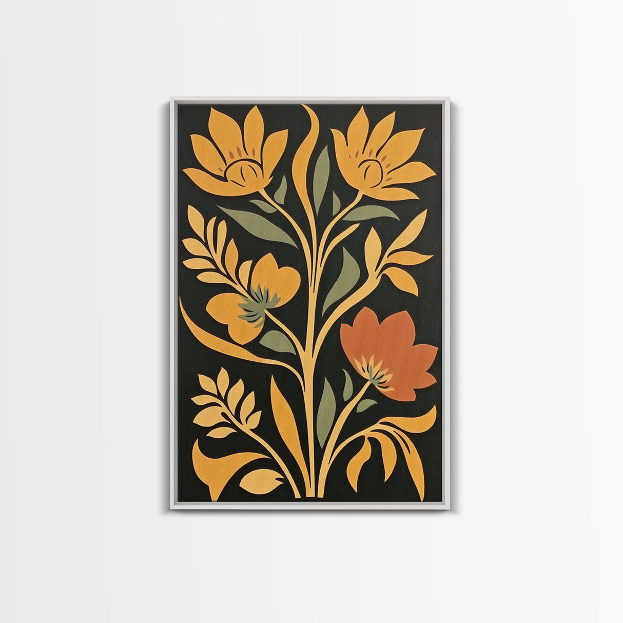 Flower Market Print Framed Canvas Print Mid-Century Modern Botanical Wall Art Boho Modern Farmhouse Living Room Art