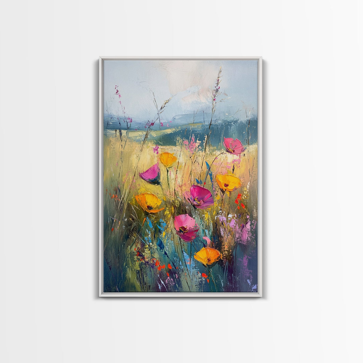 Small Wild Flower Painting Print, Wood Framed Canvas, Botanical Wall Art, Extra Large Art, Oversized Home Decor, Gallery Wall Decor, Wildflower Art