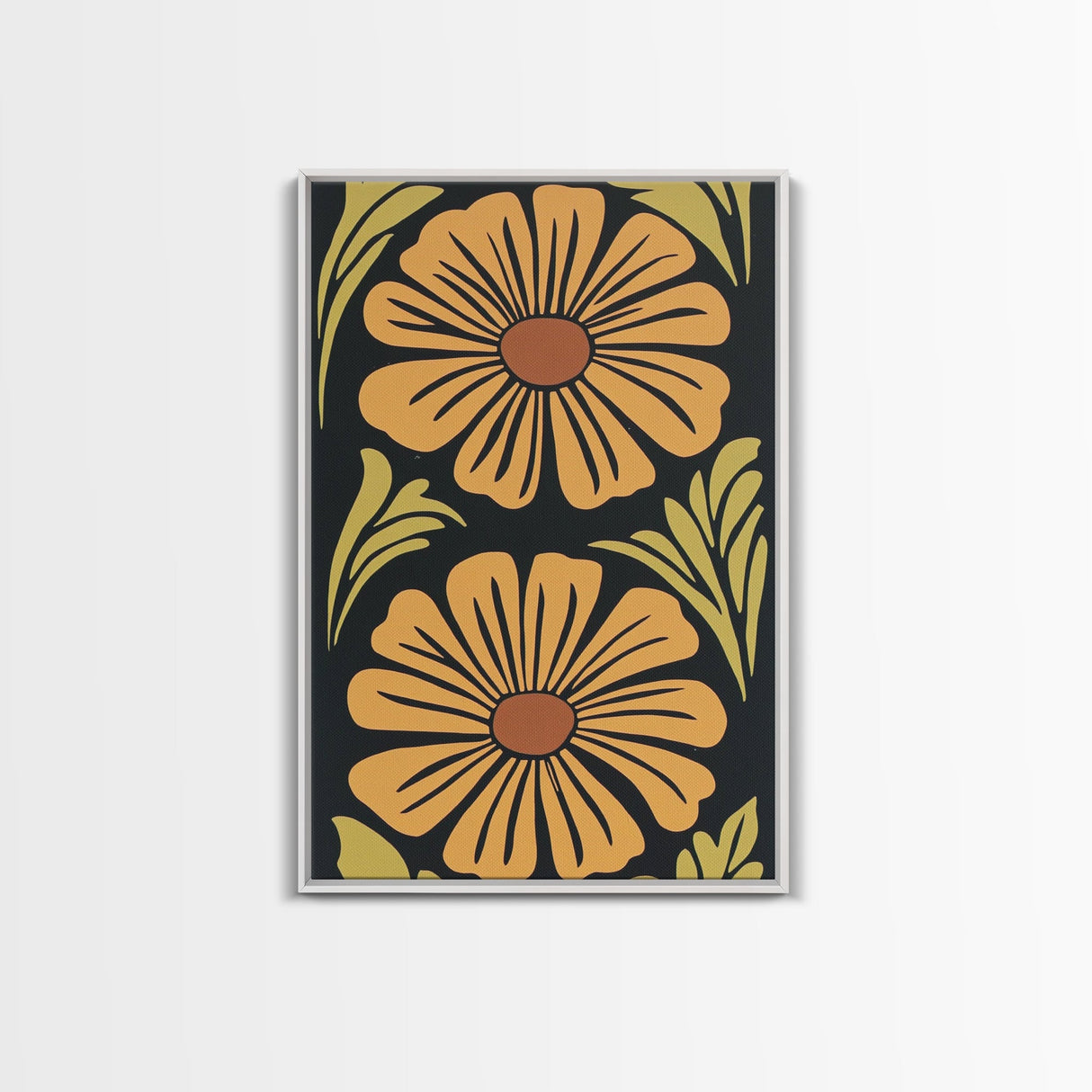 Mid-Century Modern Abstract Flowers, Framed Canvas Print, Style 1