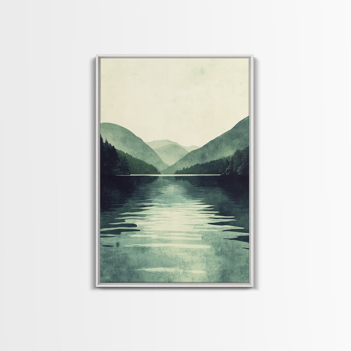 Emerald Green Landscape Painting Print, Wood Framed Canvas Art, Jade Green, Soothing Home Decor, Bed Room Wall Art