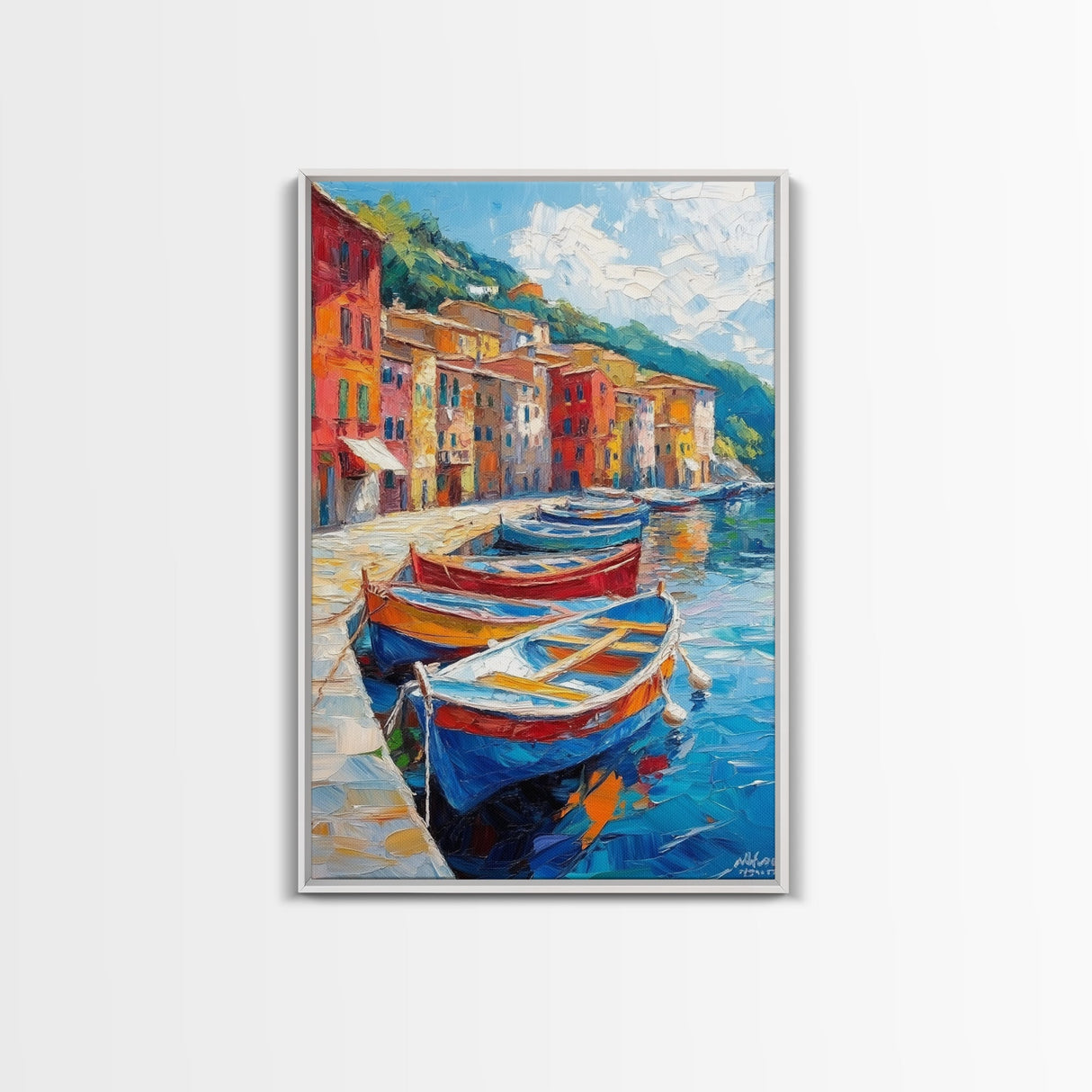 Gondolas at Sunset Framed Canvas Print - Boho Home Decor - Italy Painting - Italian Style Decor - Original Oil Painting Print