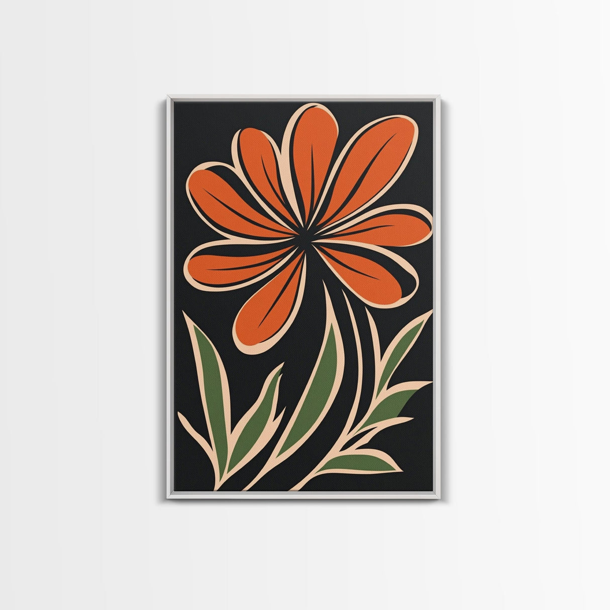 Framed Canvas Wall Art Abstract Botanical Floral Print, Boho Mid-century Modern Floral Canvas Print, Minimalist Boho Modern Art