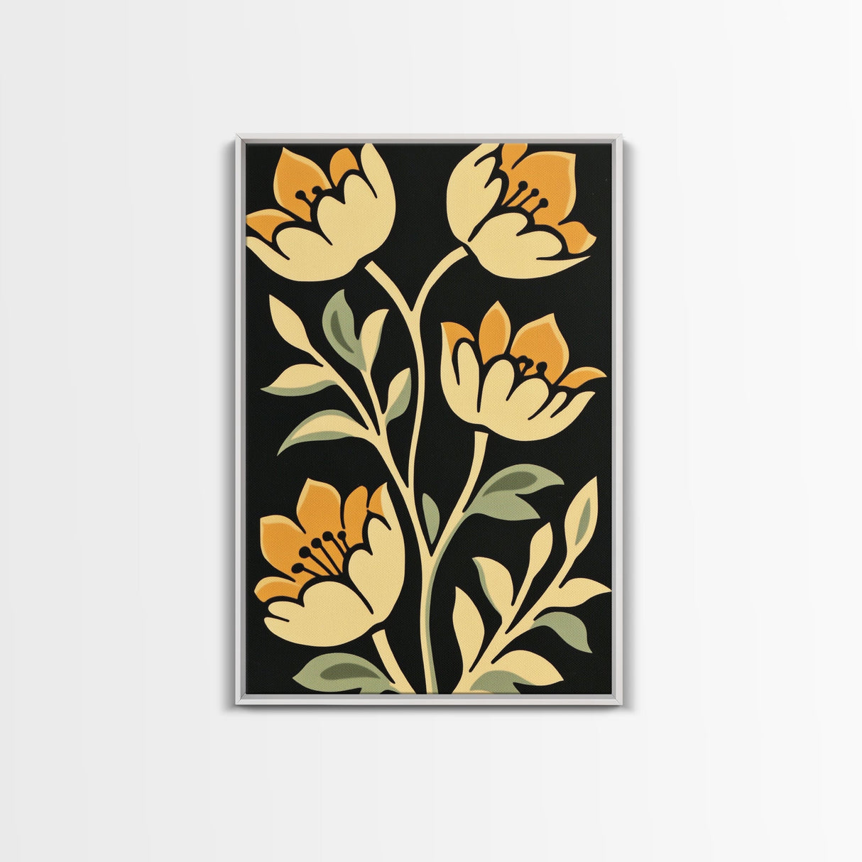 Floral Framed Canvas Wall Art Flower Print, Wood Framed Boho Modern Wall Art Boho Wall Decor Living Room Wall Art