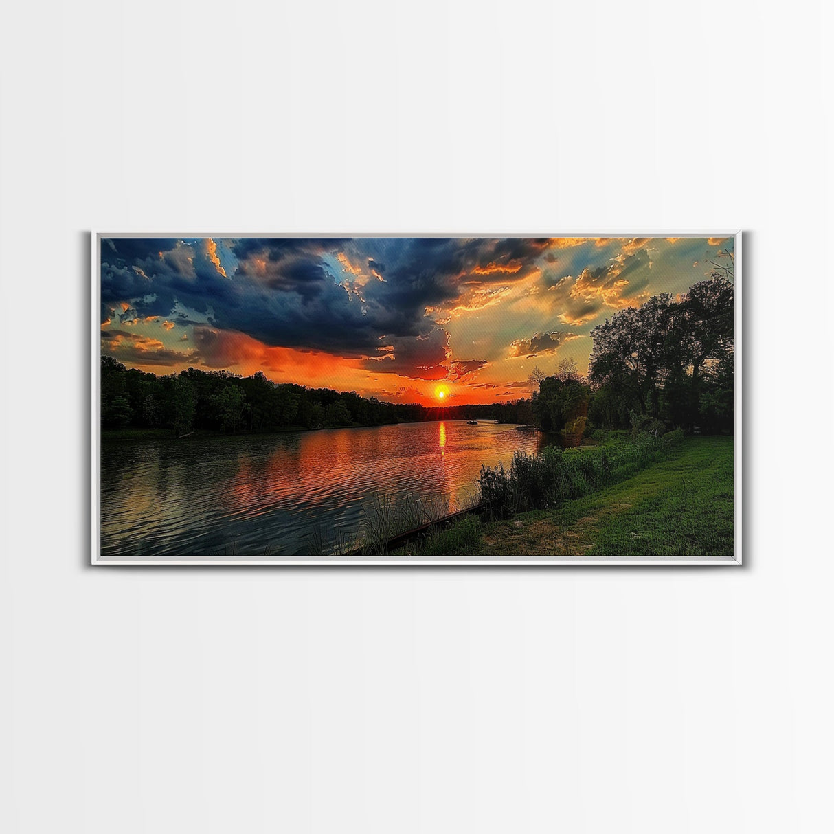 We're On River Time, Framed Canvas Print, Sunset Over An East Texas River, Photography Style Landscape Wall Art, Rustic Farmhouse Art