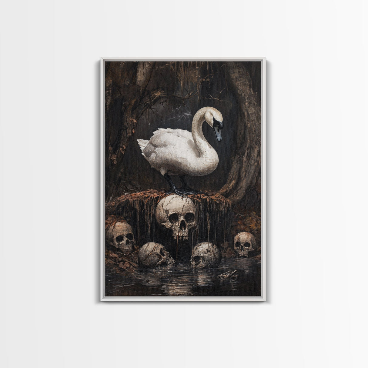 The Black Swan, Gothic Dark Macabre Wall Art, Dark Swan Decor, Halloween Canvas Print, Halloween Decor, Dark Academia Wall Art