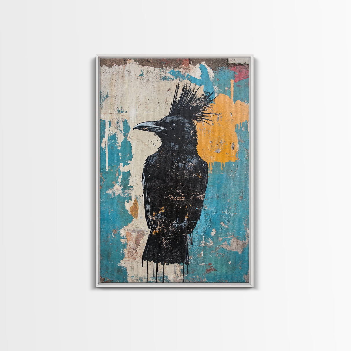 This crow has a mohawk, AKA a CROHAWK, Framed Canvas Print