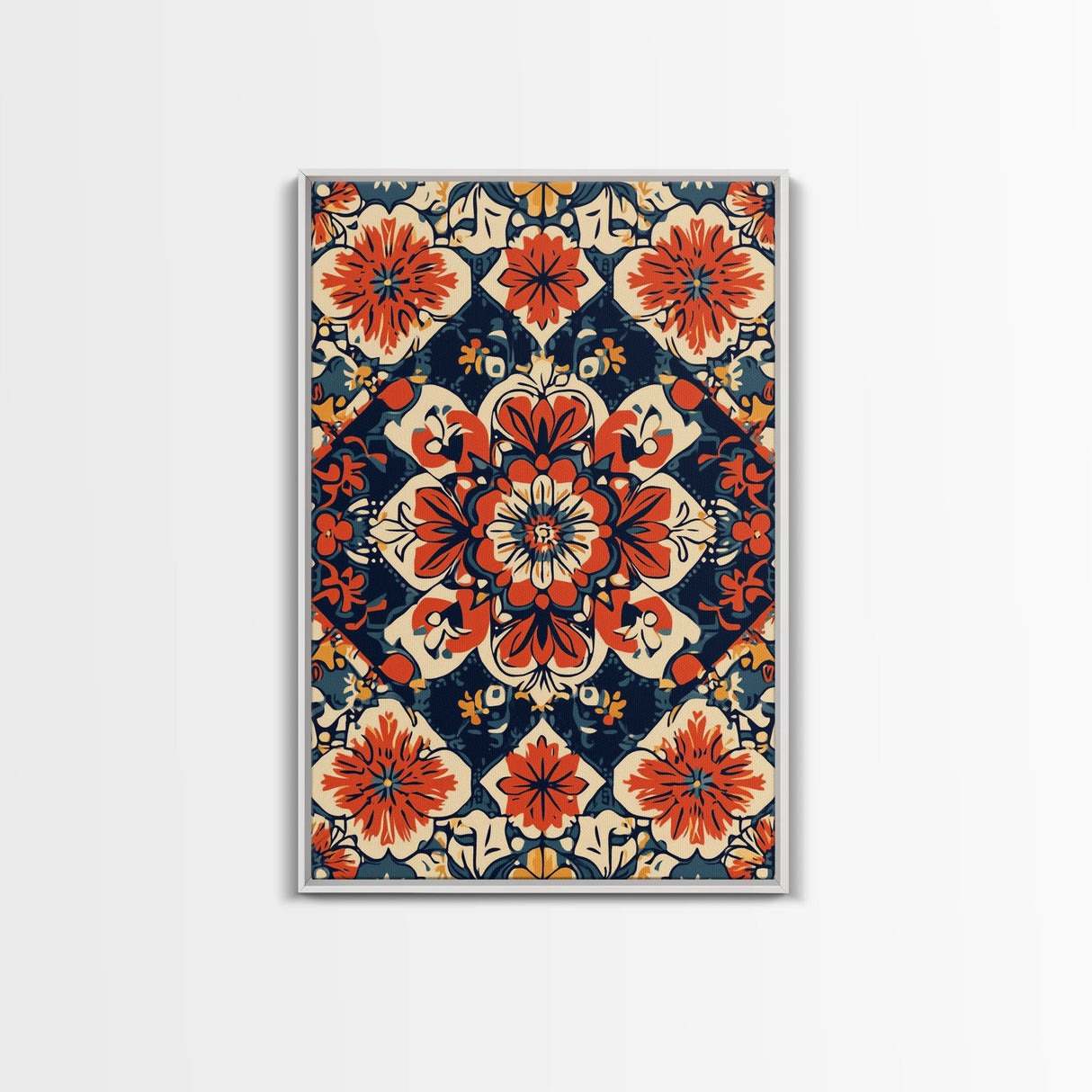 Floral Pattern Wall Art, Mexican Tile Pattern Framed Canvas Print, Chicano Art, Textile Inspired Wall Art, Southwestern Pueblo Style Art