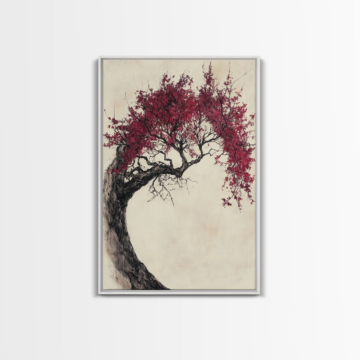 Wabi Sabi Japanese Maple Tree Framed Canvas Print, Minimalist Home Decor, Vertical Living Room Art