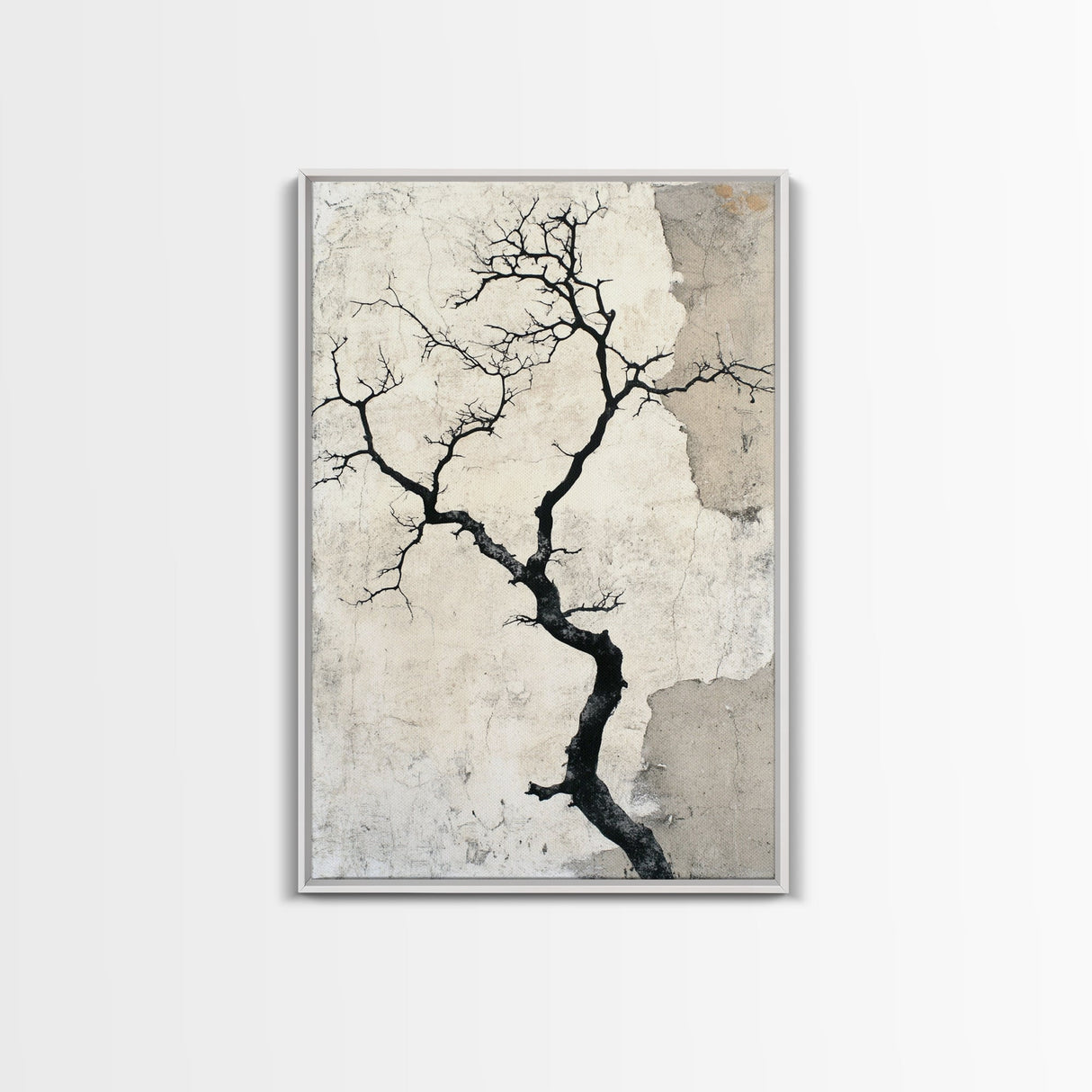 Double Exposure Wall Art - Tree or Cracks - Optical Illusion Wall Art Framed Canvas Print - Wabi Sabi Minimalist Home Decor Art