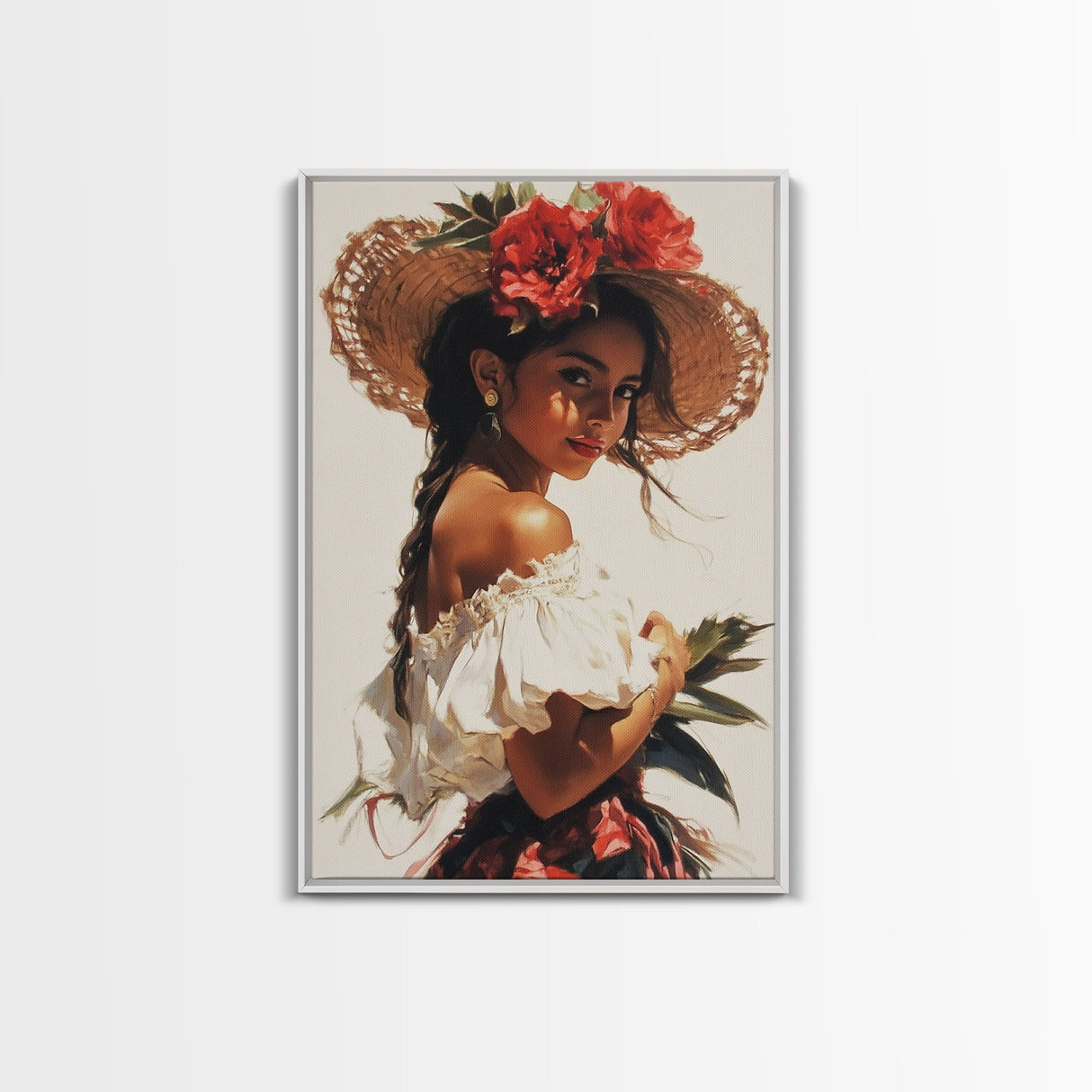 Portrait of a Latina Framed Canvas Print, Mariachi Home Decor, Chicano Painting, Southwestern Modern Art, Tejano Decor, Rustic Mexicano Art
