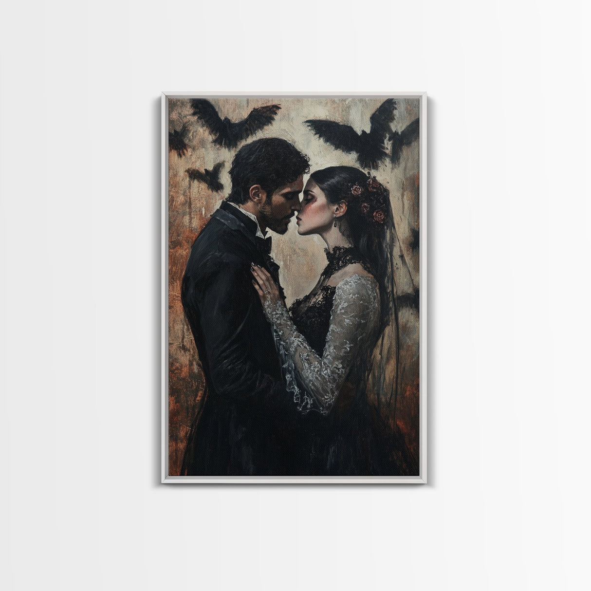 Dark Romance Painting Print, Dark Fantasy Art, Dark Fantasy Home Decor, Gothic Romance Print, Halloween Decor, Couple Gift Idea, Goth Wedding