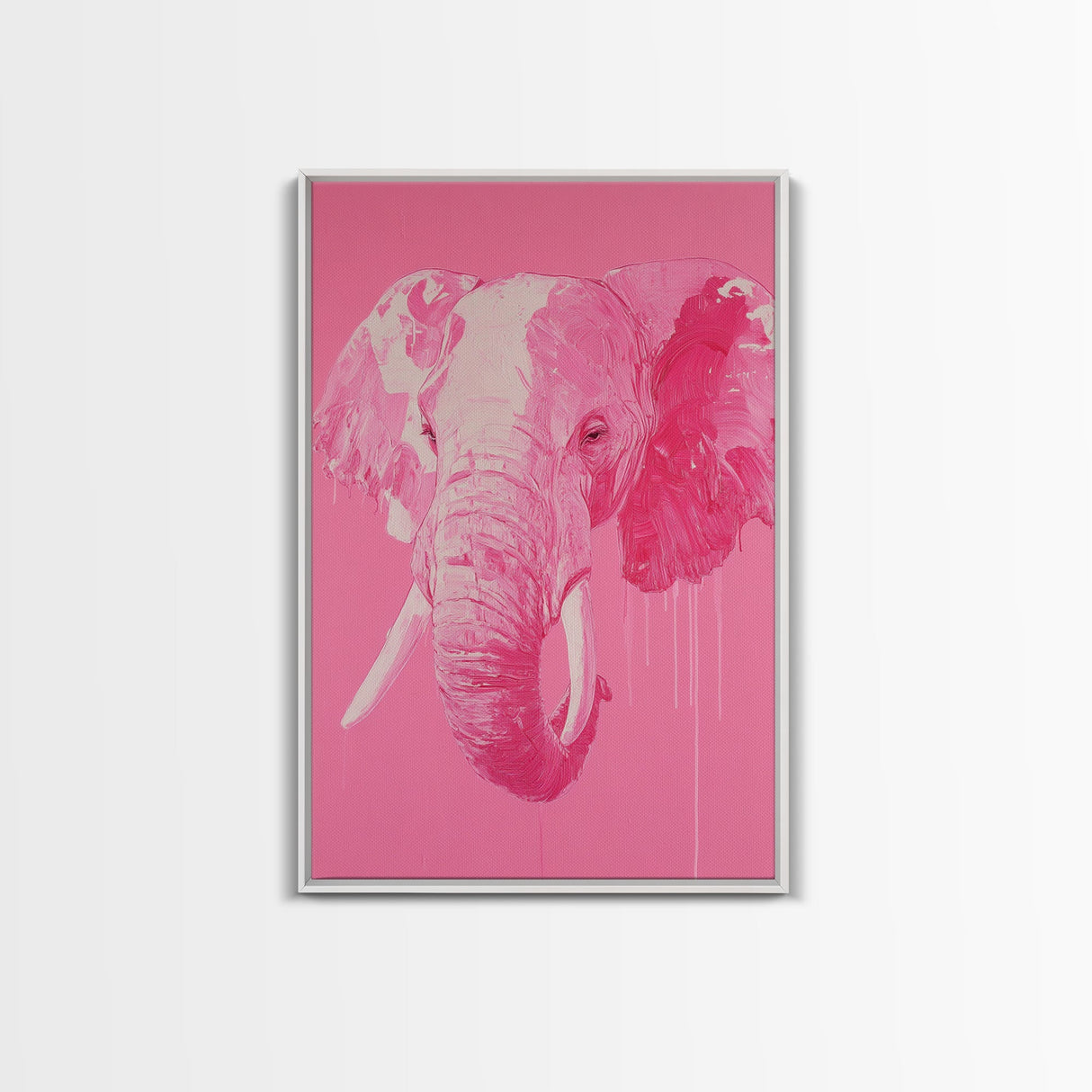 Preppy Elephant Painting Print, Trendy Wall Art, Animal Print, Framed Canvas Print, Wood Framed Art, Dorm Decor, Apartment Art