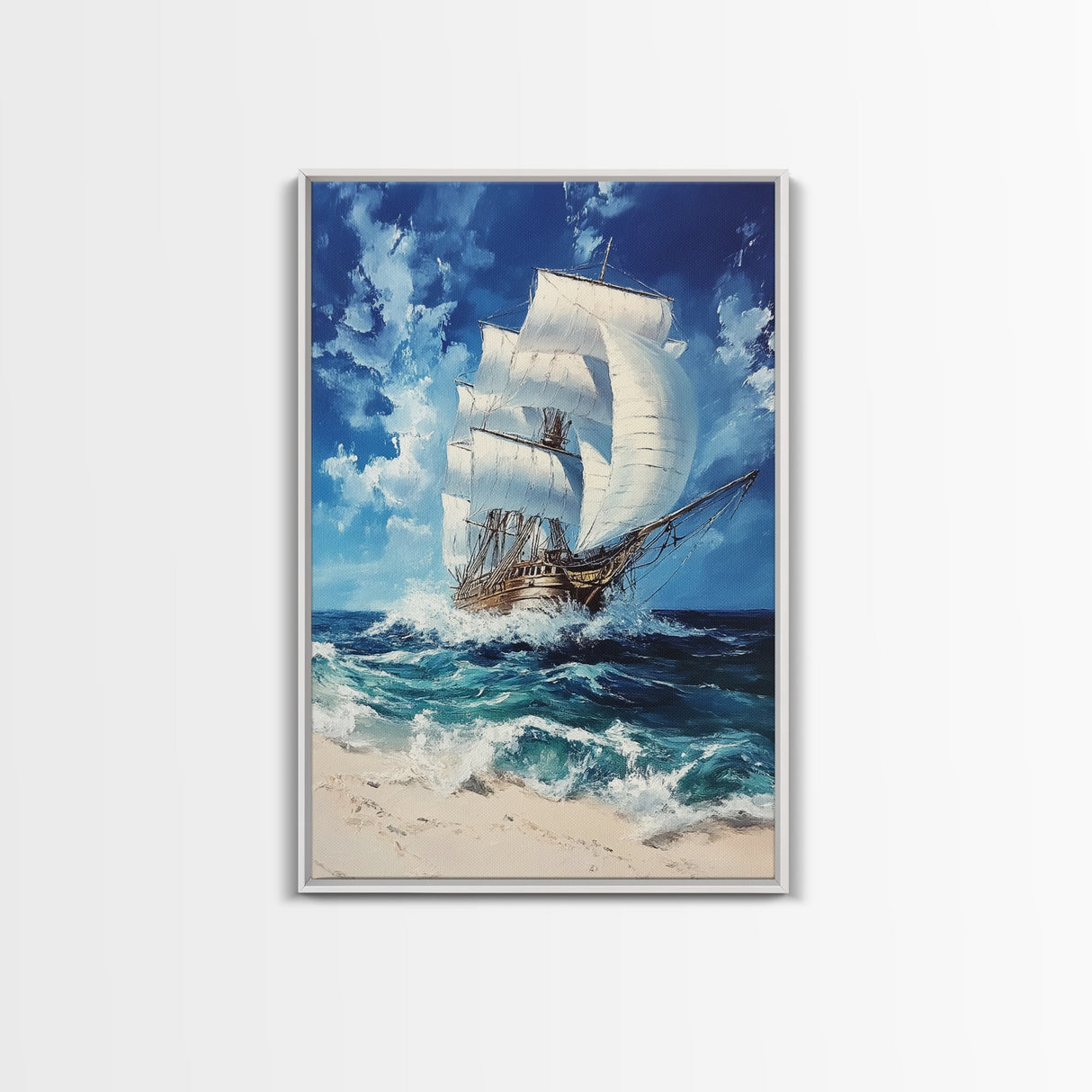 Schooner off the coast of Tripoli, Framed Canvas Print, nautical Decor, Victorian Pirate Art