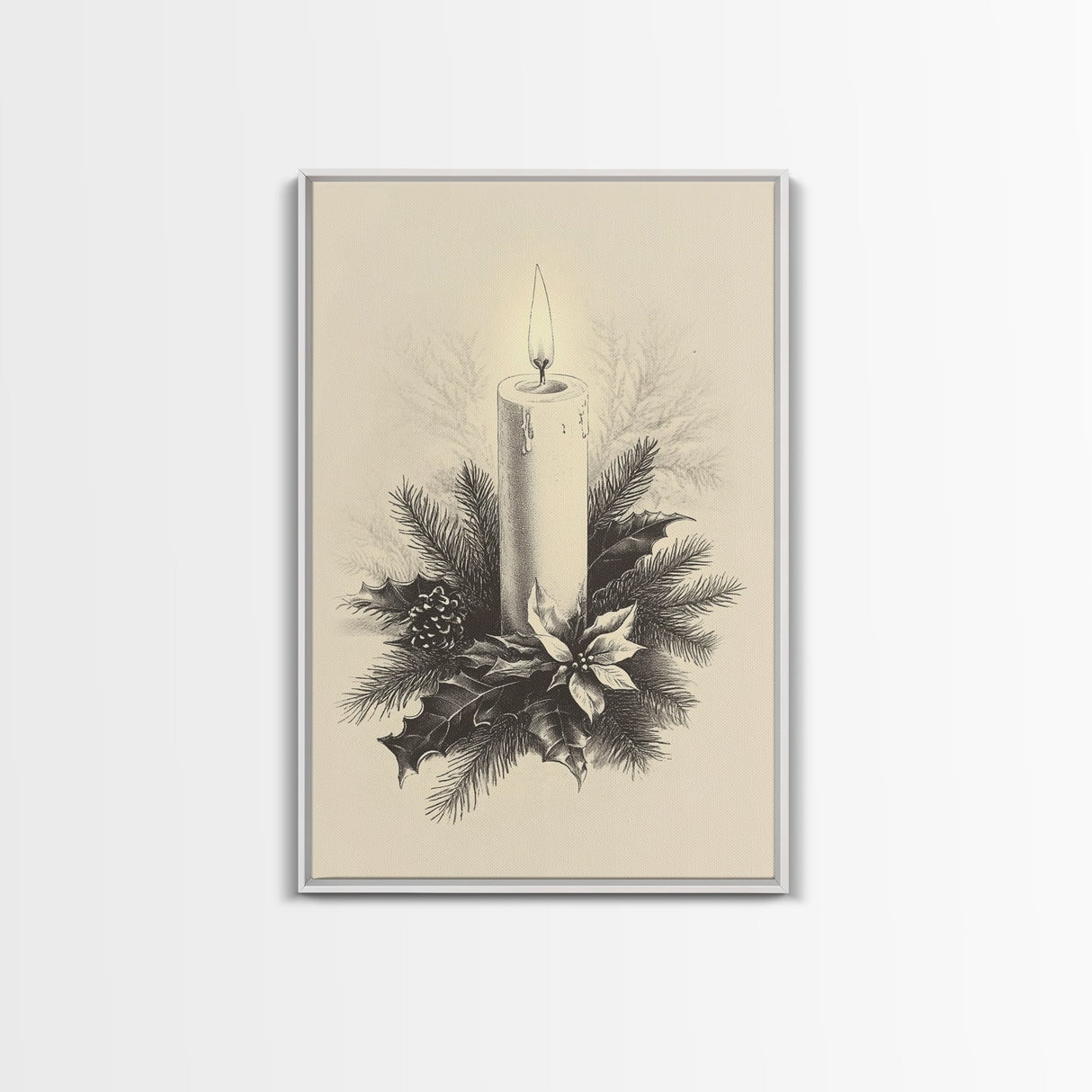 Boho Christmas Candle Canvas Print - Framed Canvas - Minimalist Christmas Art - Boho Christmas Art - Rustic Christmas Art