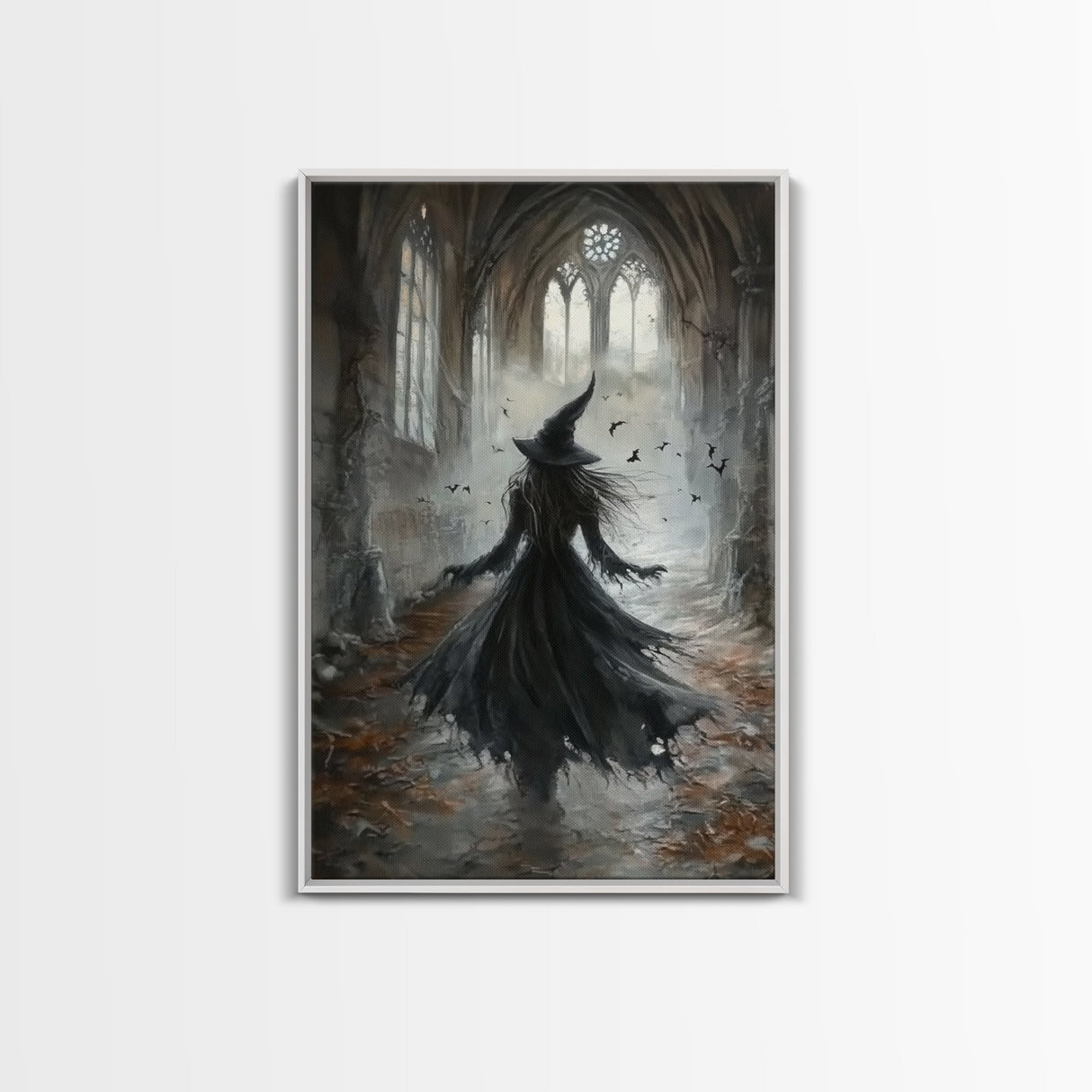 Witchy Decor Framed Canvas Print, Dark Academia, Witch Painting Print, Gothic Decor, Moody Witch Oil Painting, Halloween Art