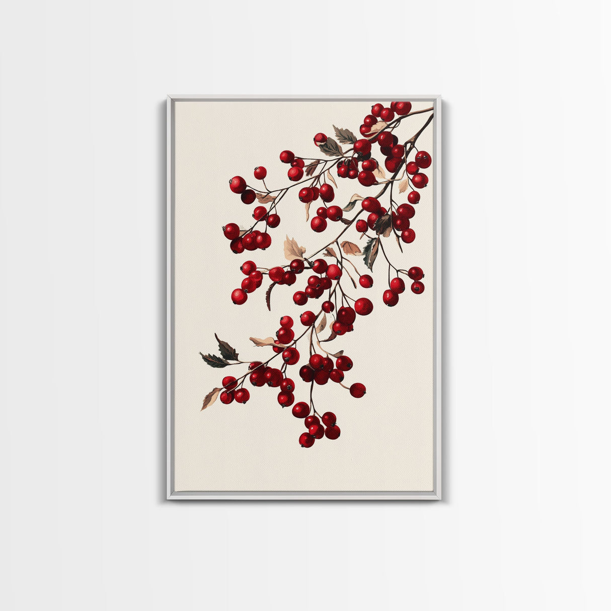 Vintage Holly Berries Canvas Print - Framed Canvas - Minimalist Christmas Art - Boho Christmas Art - Rustic Christmas Art