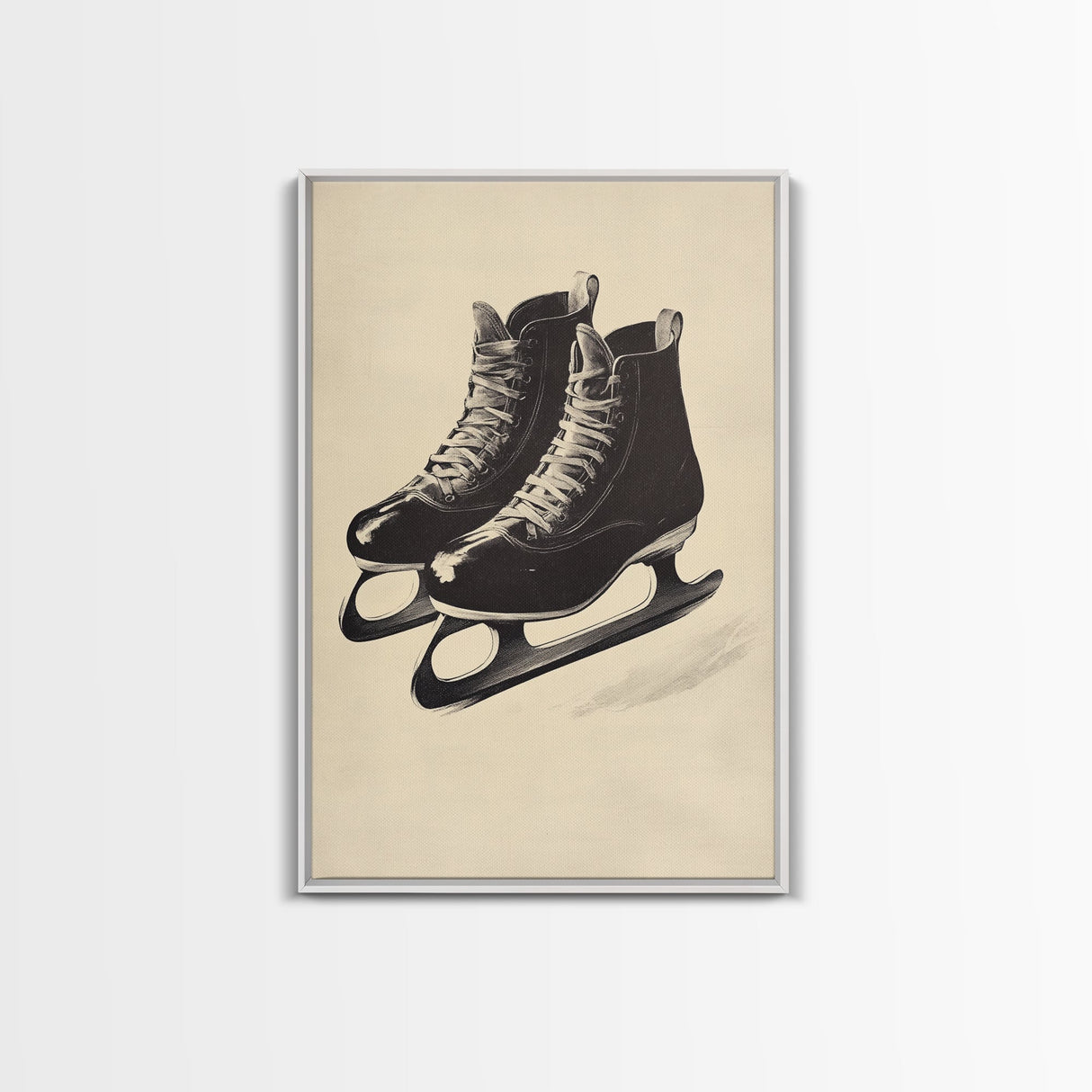 Retro Christmas Ice Skates Canvas Print - Framed Canvas - Minimalist Christmas Art - Boho Christmas Art - Rustic Christmas Art