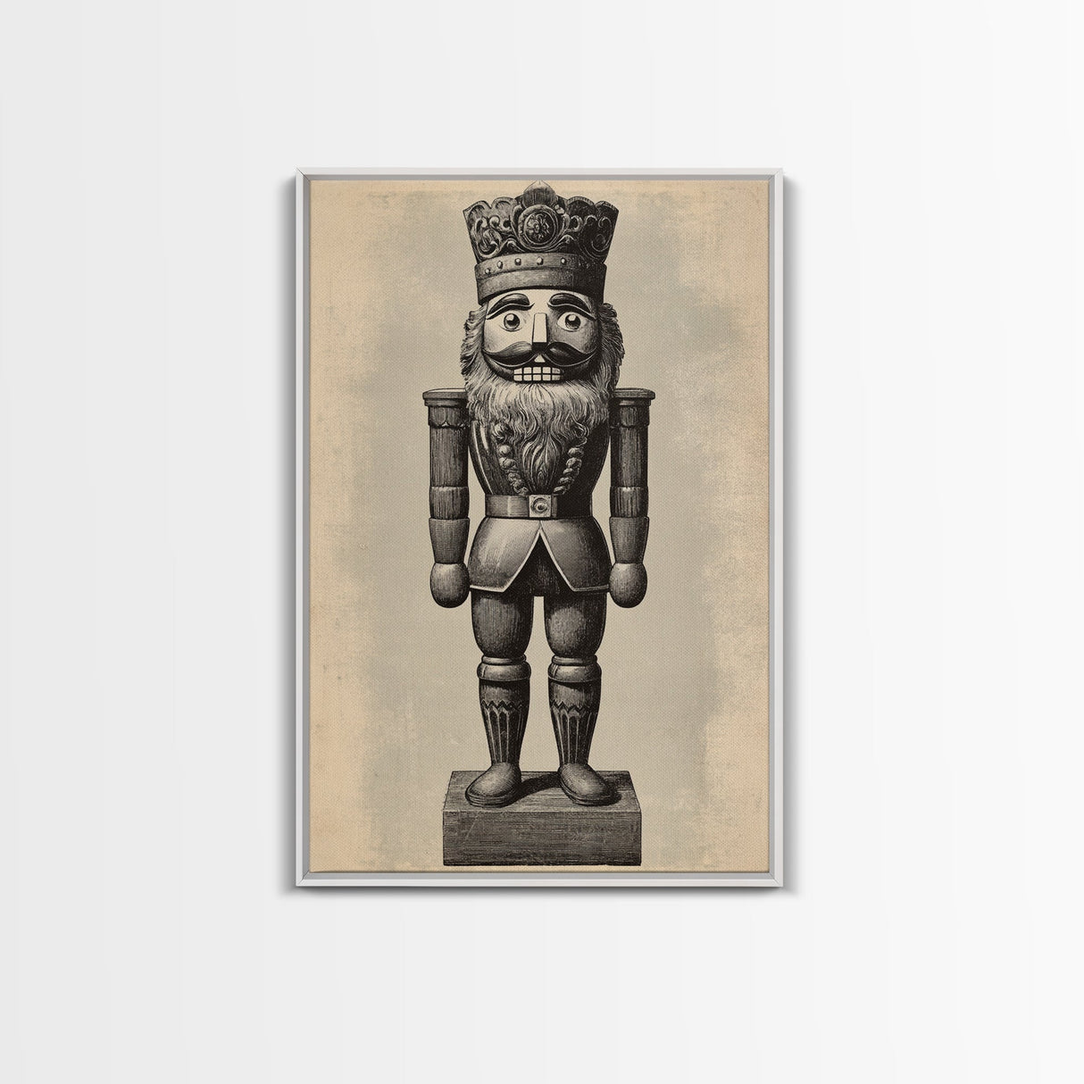 Vintage Nutcracker Canvas Print - Framed Canvas - Minimalist Christmas Art - Boho Christmas Art - Rustic Christmas Art