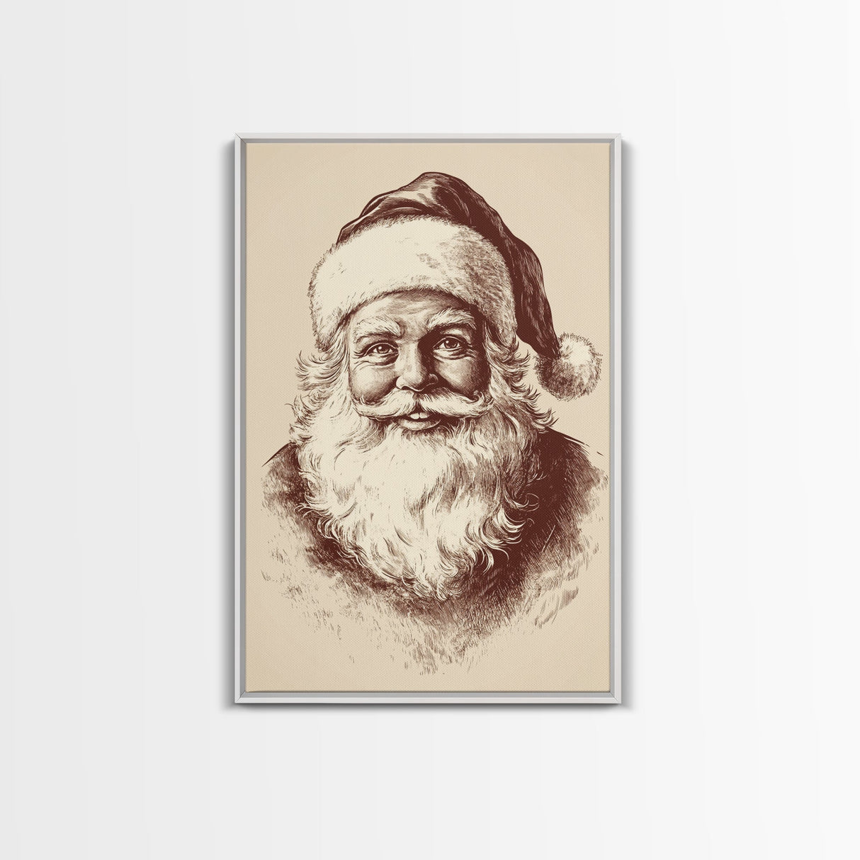 Vintage Santa Painting Canvas Print - Framed Canvas - Minimalist Christmas Art - Boho Christmas Art - Rustic Christmas Art