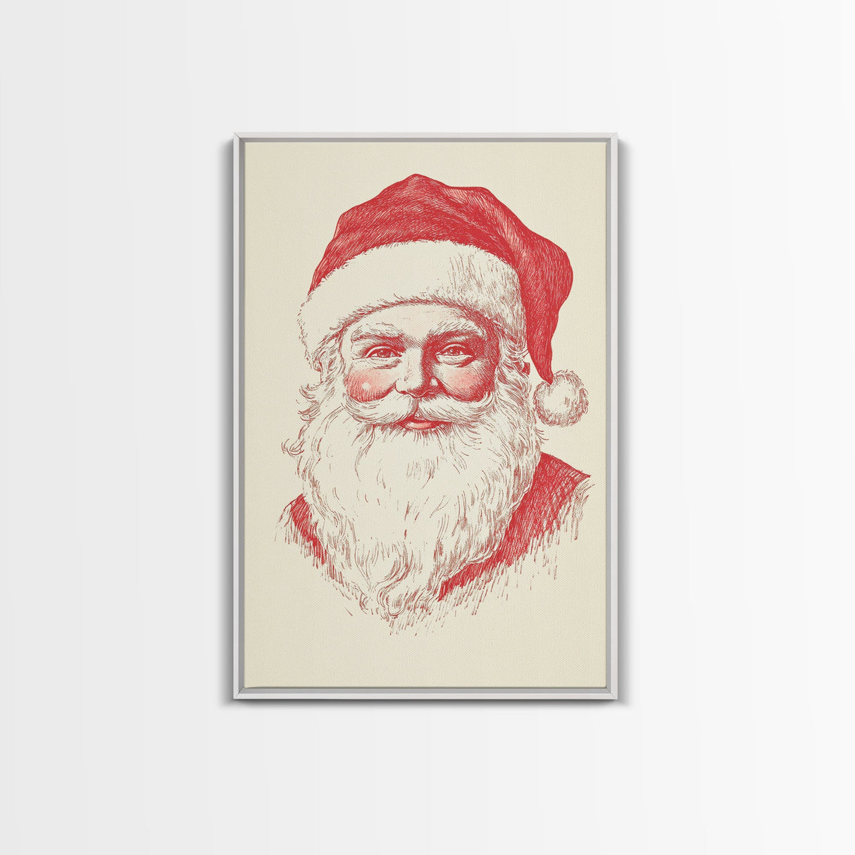 Reto Santa Portrait Canvas Print - Framed Canvas - Minimalist Christmas Art - Boho Christmas Art - Rustic Christmas Art - Santa Painting