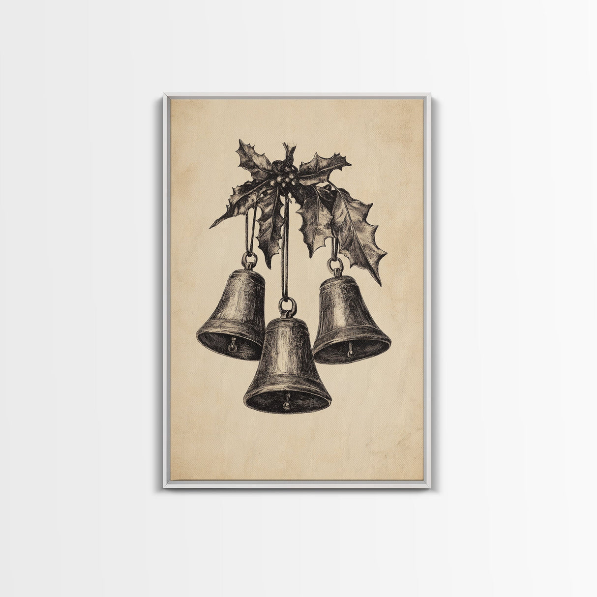 Christmas Bells Canvas Print - Framed Canvas - Minimalist Christmas Art - Boho Christmas Art - Rustic Christmas Art