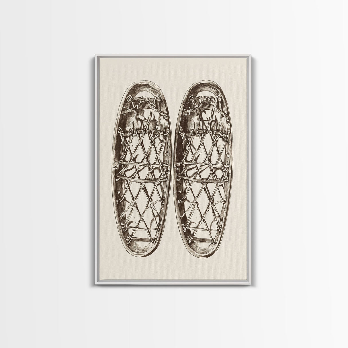 Vintage Snow Shoes Canvas Print - Framed Canvas - Minimalist Christmas Art - Boho Christmas Art - Rustic Christmas Art