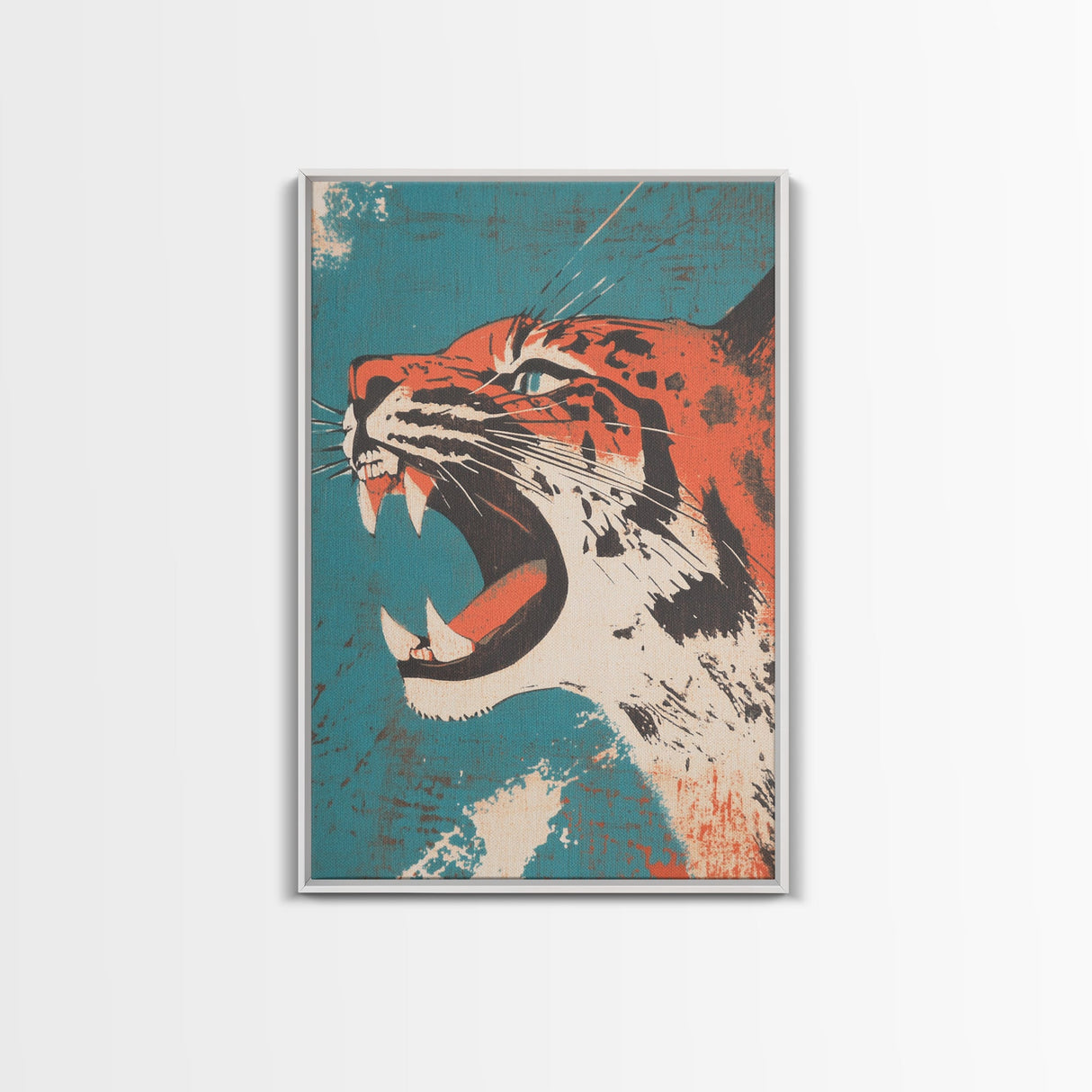 Tiger Roar Wabi Sabi Canvas Print, Wood Framed Wall Art, Japanese Style Art, Japanese Inspired Home Decor, Tiger Painting