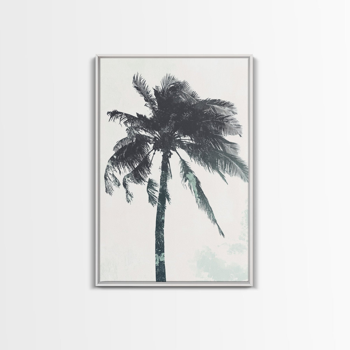 Palm Tree In The Wind, Framed Canvas Print, Wabi Sabi Watercolor Painting of a Palm Tree, Statement Piece Art