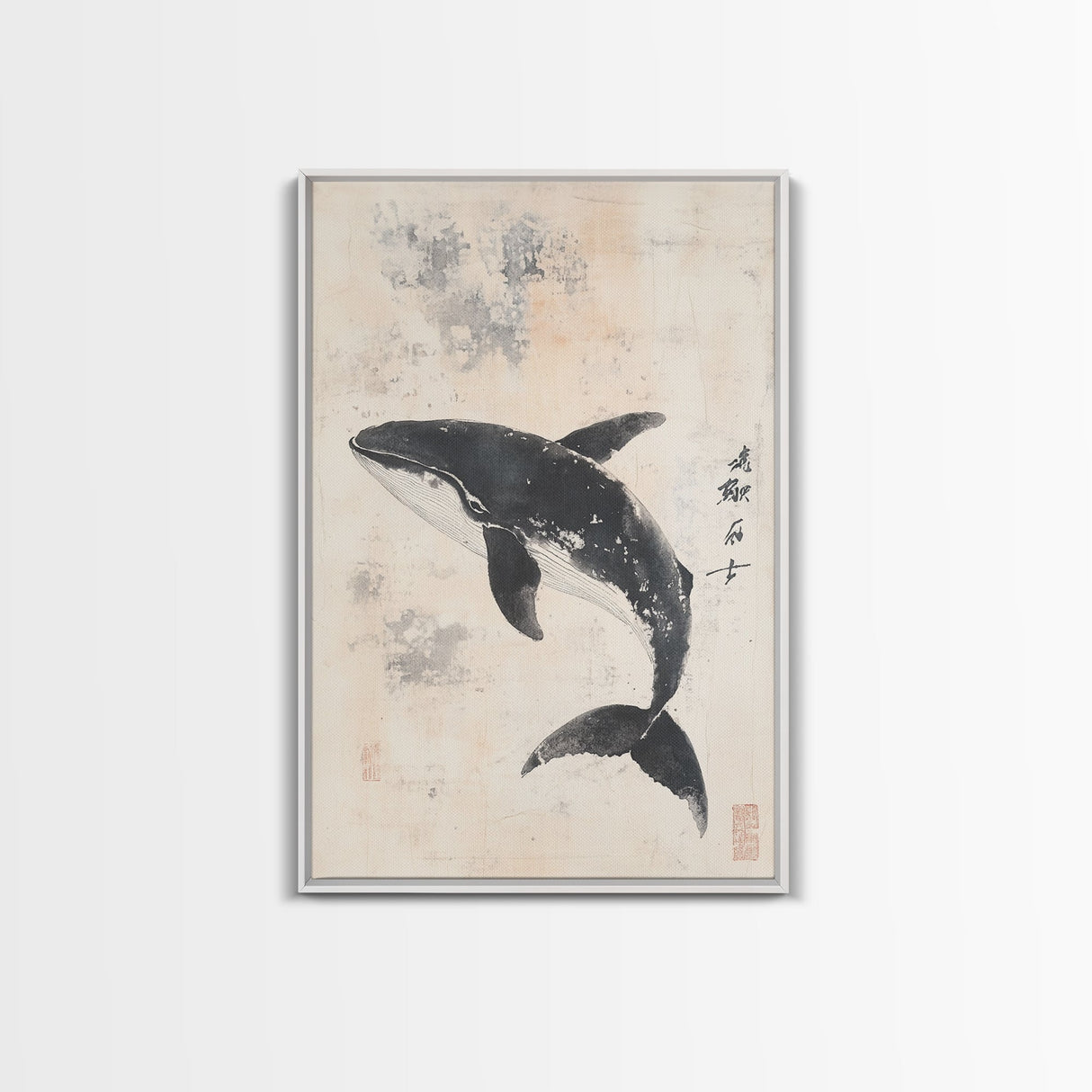 Humpback Whale Canvas Print, Framed Art, Ready To Hang Wall Art, Nautical Wall Art, Ocean Art, Wabi Sabi Art