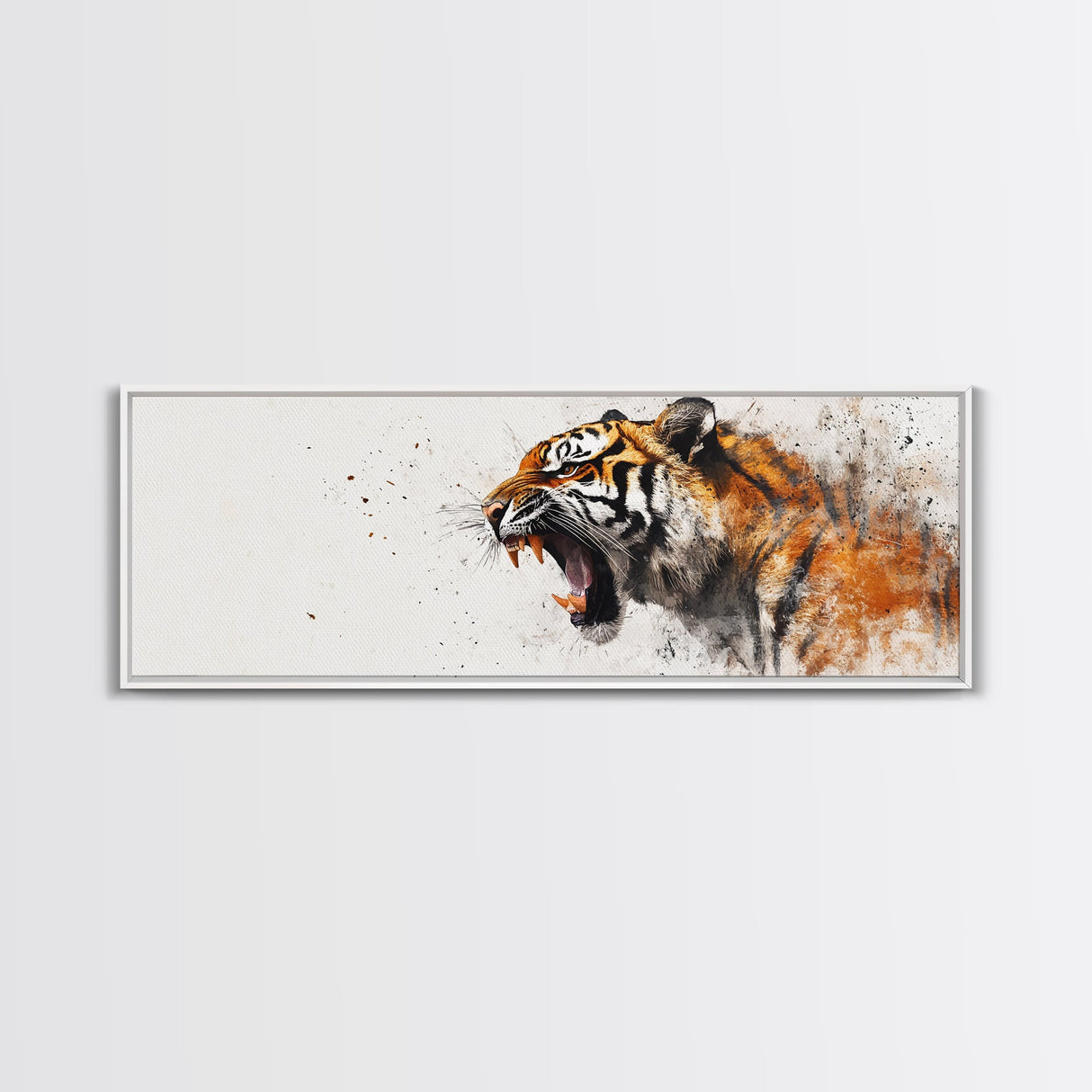 Panoramic Tiger Roar, Statement Piece Wall Art, Framed Canvas Print, Tiger Art, Tiger Painting, Tiger Print, Gift Idea for Him, Man cave art