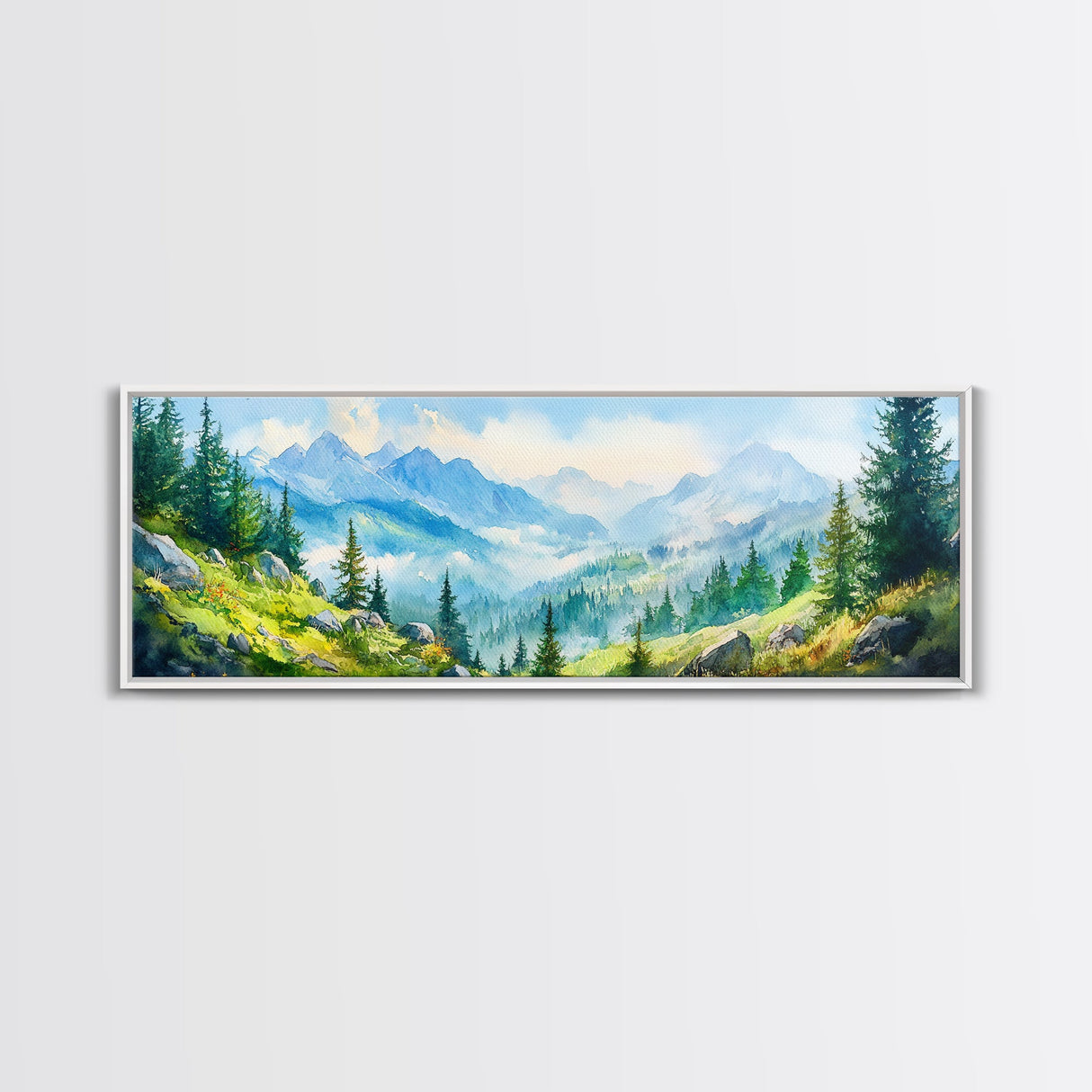 Vintage Mountain Art Canvas Print | Mountain Oil Painting | Extra Large Vintage Wall Art | Panoramic Wall Art Print | Vintage Mountain Scene