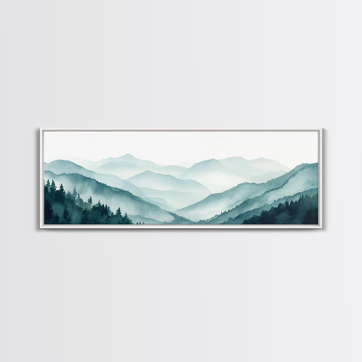 Indigo and Emerald Green Blue Ridge Mountains, Framed Canvas Print, Panoramic Home Decor, Horizontal Art, Mountain Landscape Painting