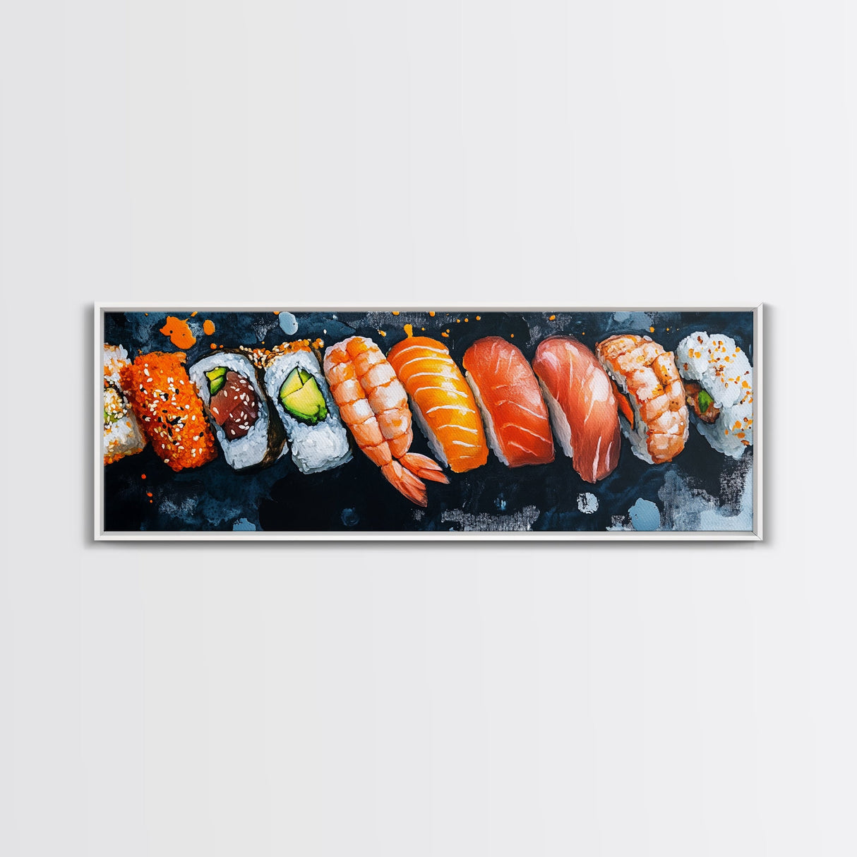 Wabi Sabi Sushing Painting Print, Panoramic Wall Art, Kitchen Decor, Restaurant Wall Art, Restaurant Decor, Sushi Art, Food Painting