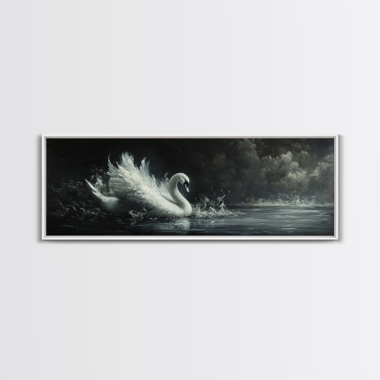 Goth Painting Print of a Swan, Framed Canvas Print, Dark Academia Wall Art, Goth Decor, Gothic Painting Wall Art