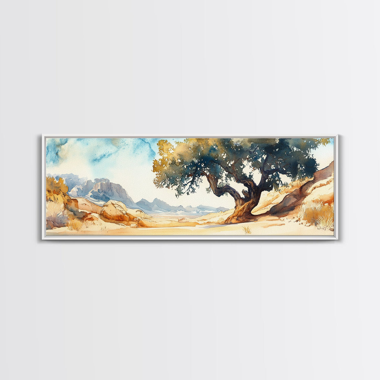 Huge Living Room Wall Art Painting of Joshua Tree, Framed Canvas Print, Oversized Horizontal Panoramic Art, Desert Painting
