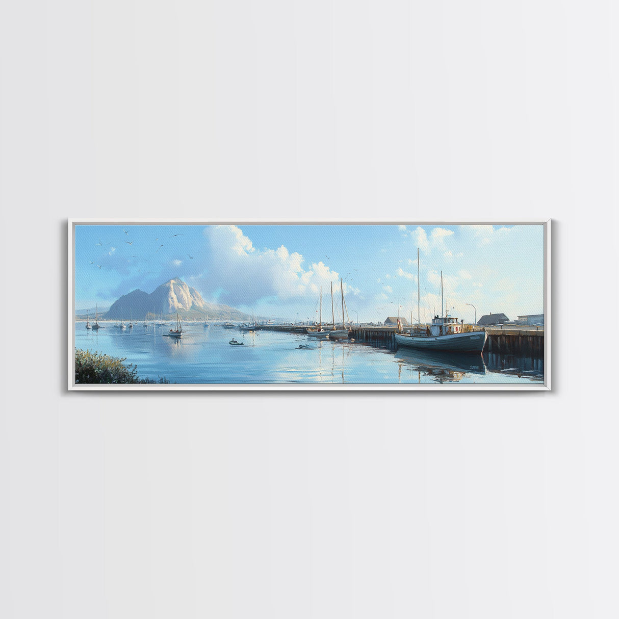 Morro Bay Panoramic Print, Nautical Landscape Painting, Canvas Print, Seascape Panoramic Painting, Seascape Landscape Wall Art Home Decor