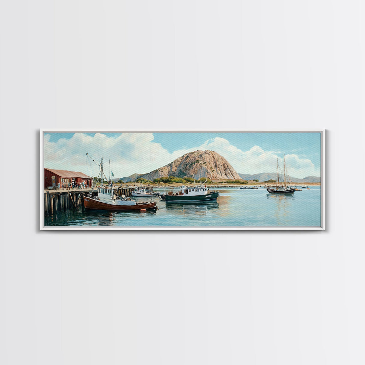Morro Bay Panoramic Art, Nautical Landscape Painting, Canvas Print, Seascape Panoramic Painting, Seascape Landscape Wall Art Home Decor