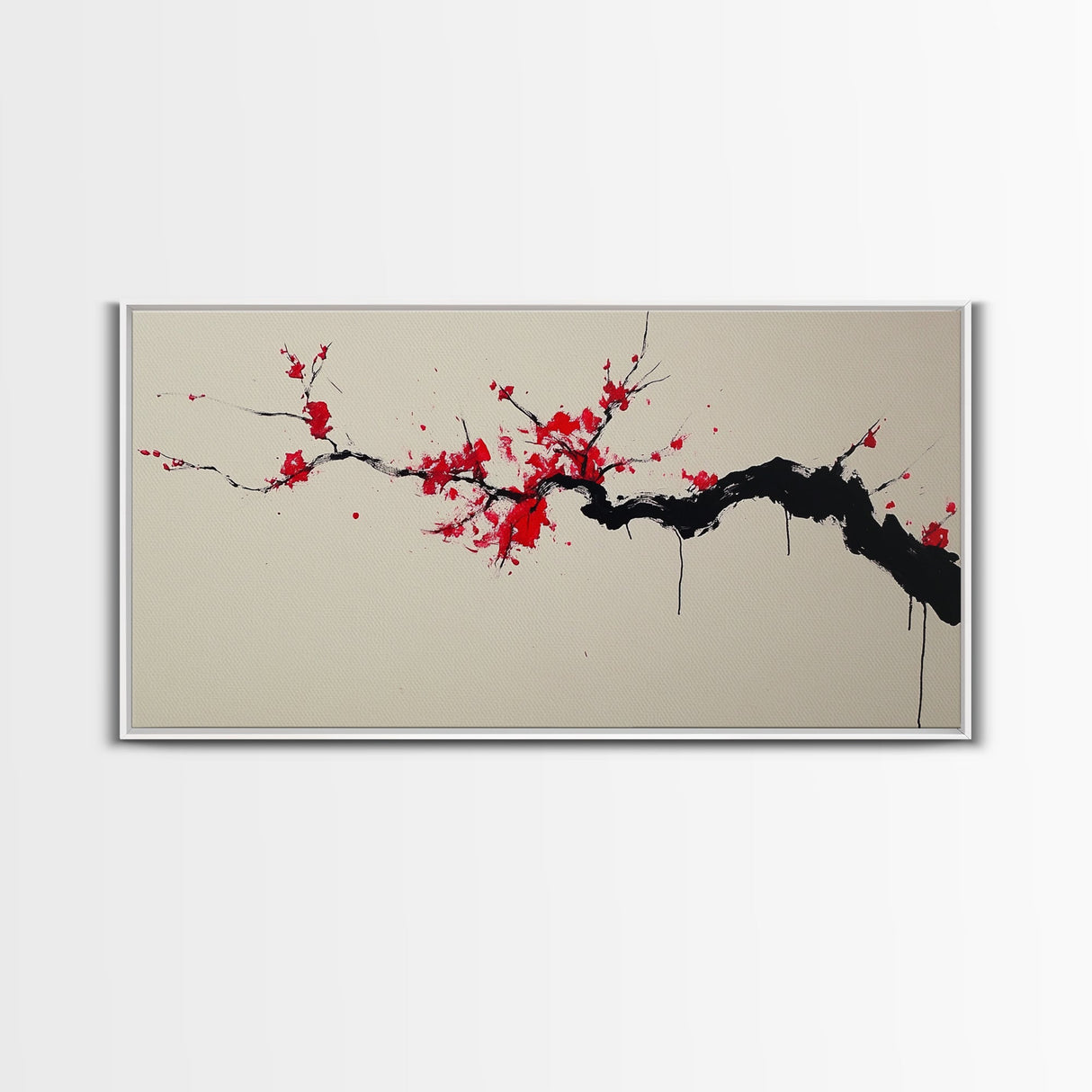 Retro Abstract Wall Art, Framed Canvas Print, Dead Branch Painting on a Black Background, Charcoal Sketch, Charcoal Painting Wall Art