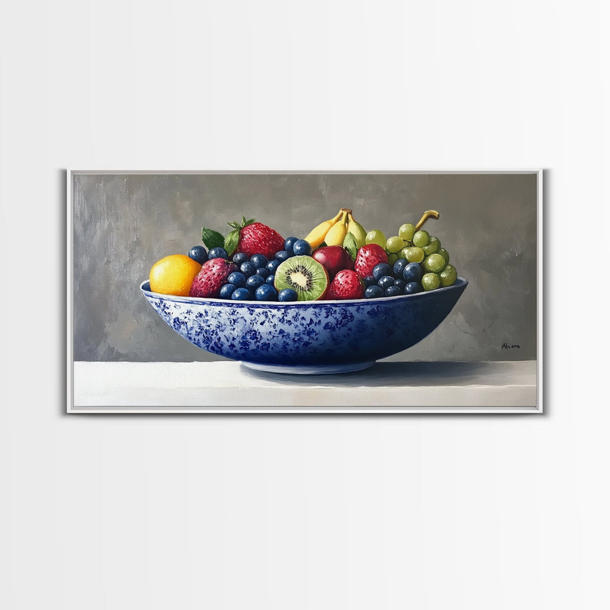 Still Life Oil Painting Print of Fruit in a Bowl, Framed Canvas Print, Victorian Oil Painting Still Life, Kitchen Wall Art, Kitchen Decor