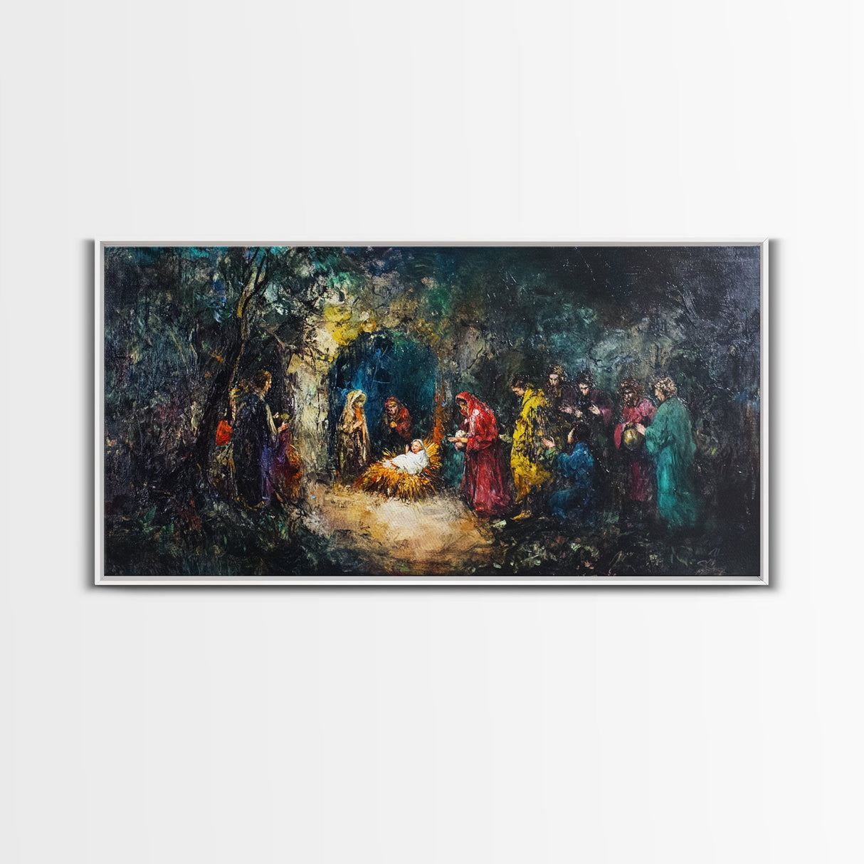 Modern Abstract Oil Painting Print of Nativity - Framed Canvas Print - Christrmas Art - Christian Wall Art - Christmas Home Decor