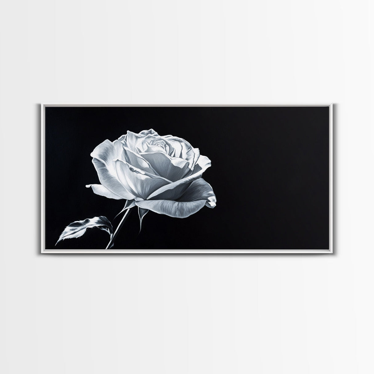 Large White Rose Painting Canvas Print, Flower Painting, Floral Decor, Moody Centerpiece Painting, Above Mantle Wall Art, Above Sofa Wall Art