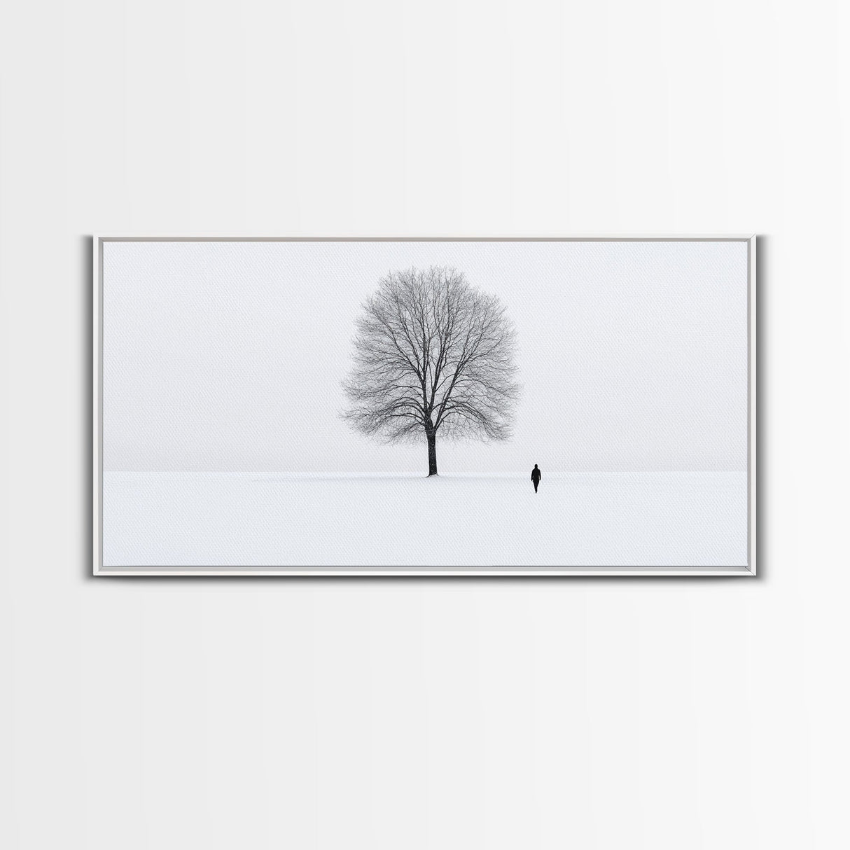 Solitude - Framed Canvas Print - Ready To Hang Wall Art - Winter Decor - Lone Tree In A Snow Covered Valley - Winter Landscape Painting