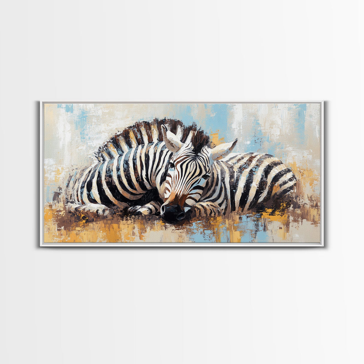 Zebra Having a Nap - Framed Canvas Print - Ready to Hang - Zebra Painting - Animal wall art - Safari Art
