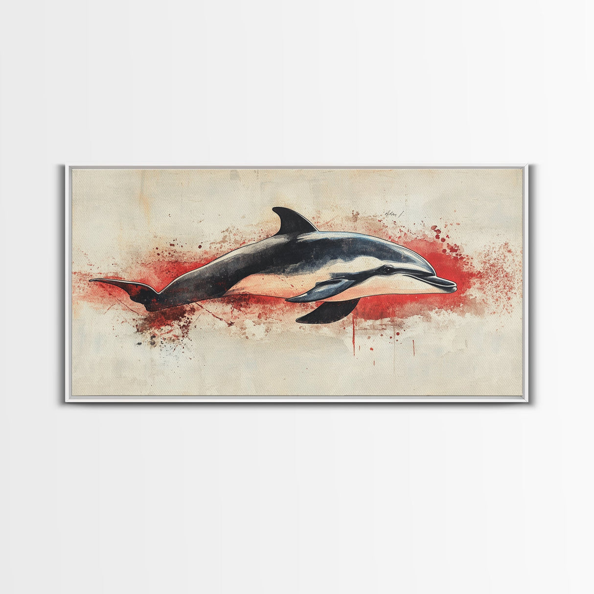 Wabi Sabi Waves and Dolphin Canvas Print, Entryway Decor, Cute Dolphin Wall Hangings for Bathroom Decor, Sea Life Wall Art, Dolphin Painting