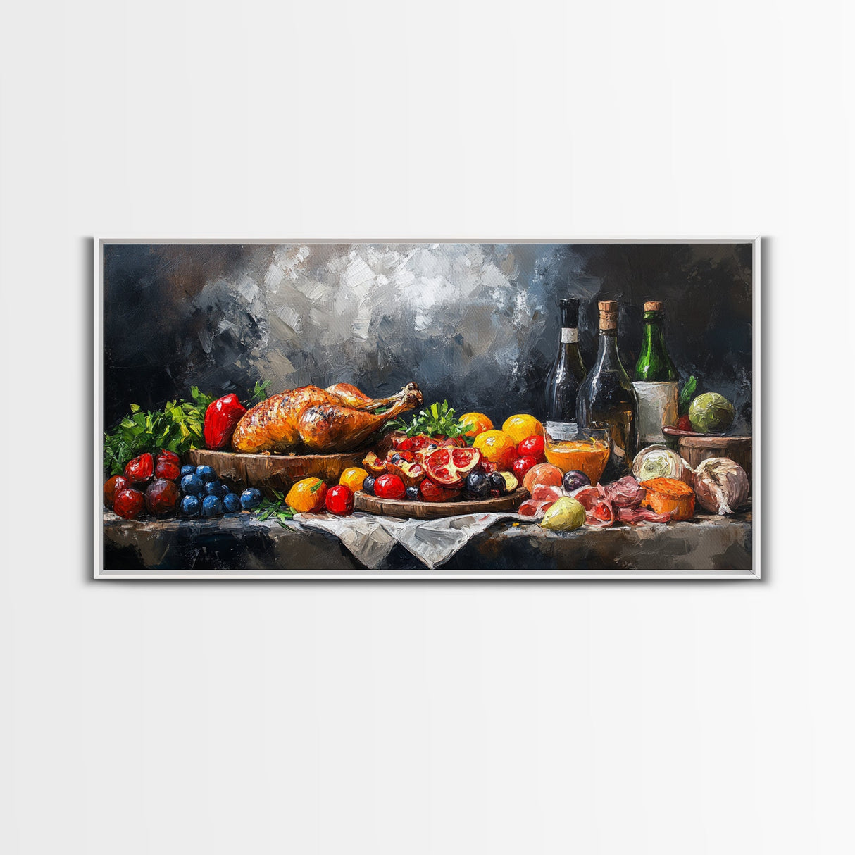 A Christmas Feast Canvas Print, Kitchen Wall Art, Thanksgiving Decor, Thanksgiving Turkey Painting, Food Painting, Diving Room Art