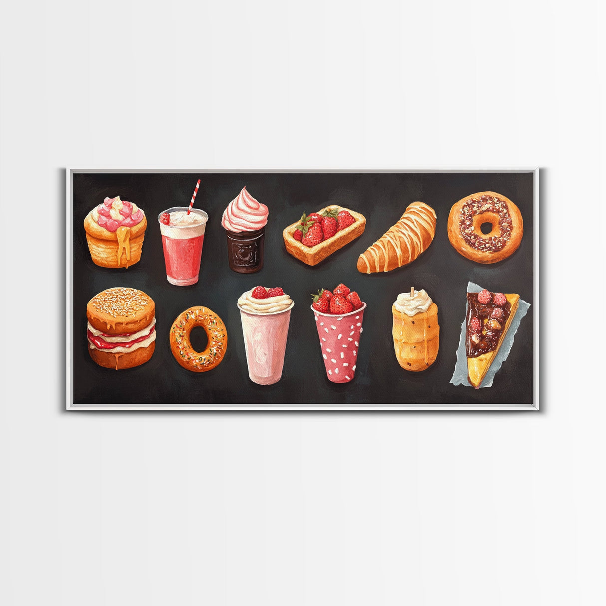 Retro Kitchen Wall Art Canvas Print, Oil Painting Of Desserts, Kitsch Home Decor, Dining Room Art, Restaurant Wall Art, Decor for Restaurant
