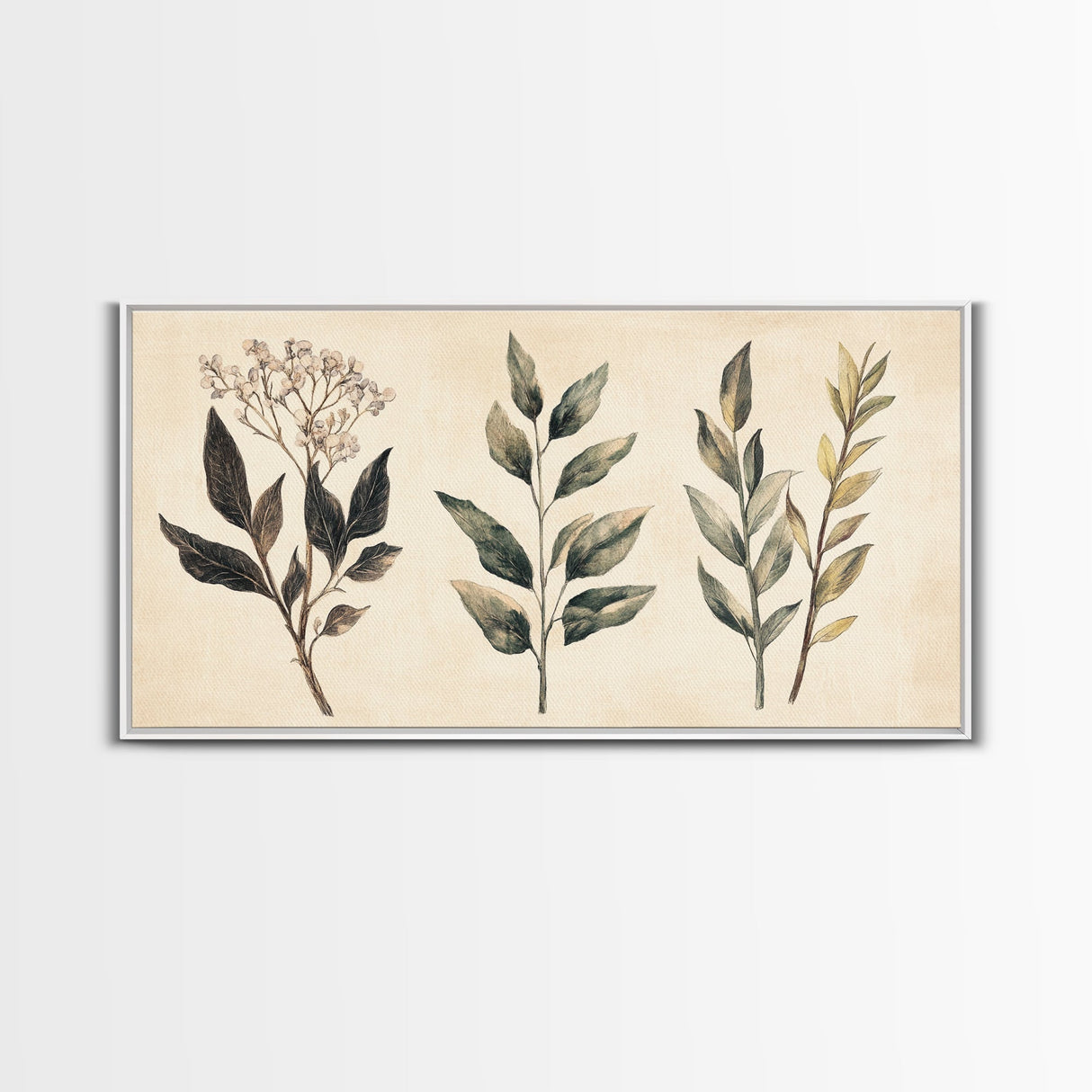 Boho Botanical Sketch Print, Botanical Wall Art, Framed Canvas Print, Minimalist Pencil Sketch Wall Art, Minimalist Home Decor, Living Room Art