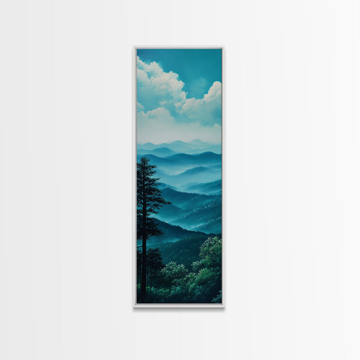 Bright Morning Mountains Framed Canvas Print Serene Nature Landscape Art, Blue and Green Wall Art, Smoky Mountain Art, Living Room Decor, Above Sofa Art