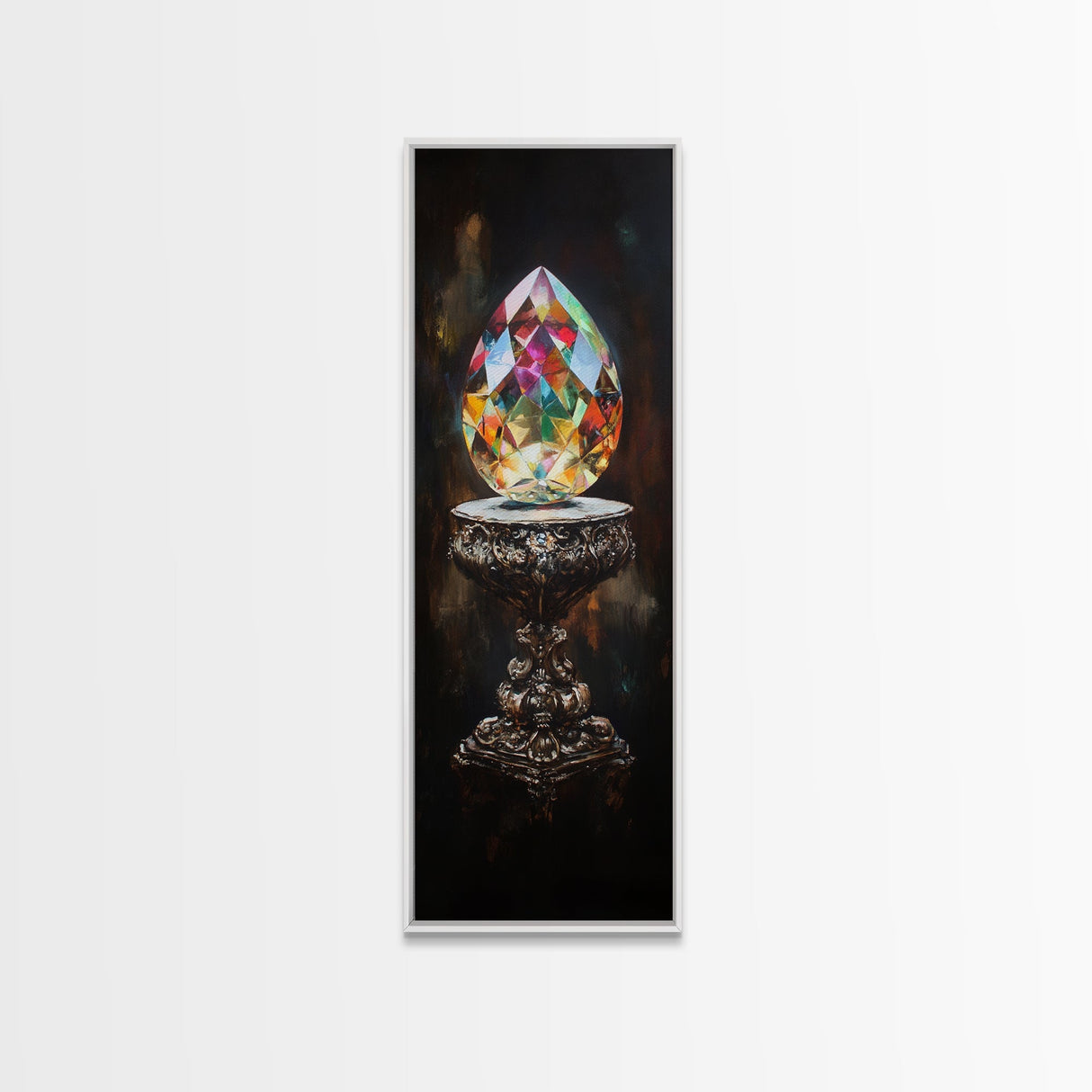 Faceted Crystal on Pedestal Canvas Print Gemstone Painting Sacred Geometry Art Original Artwork Above Couch Decor