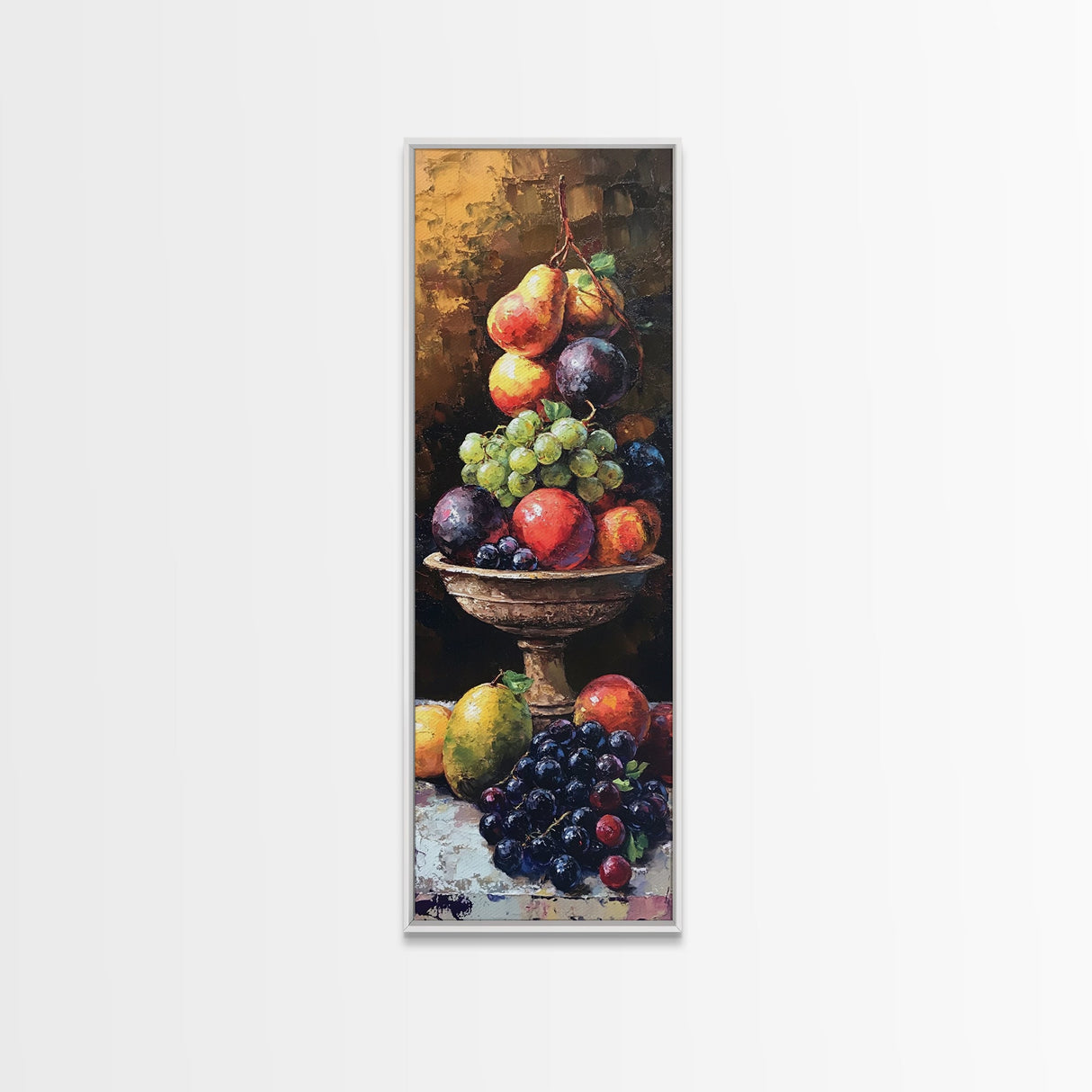 Still Life Oil Painting PRINT of Fruit, Kitchen Decor, Kitchen Wall Art, Grapes Painting, Long Skinny Art, Skinny Vertical Art, Tall Skinny Art